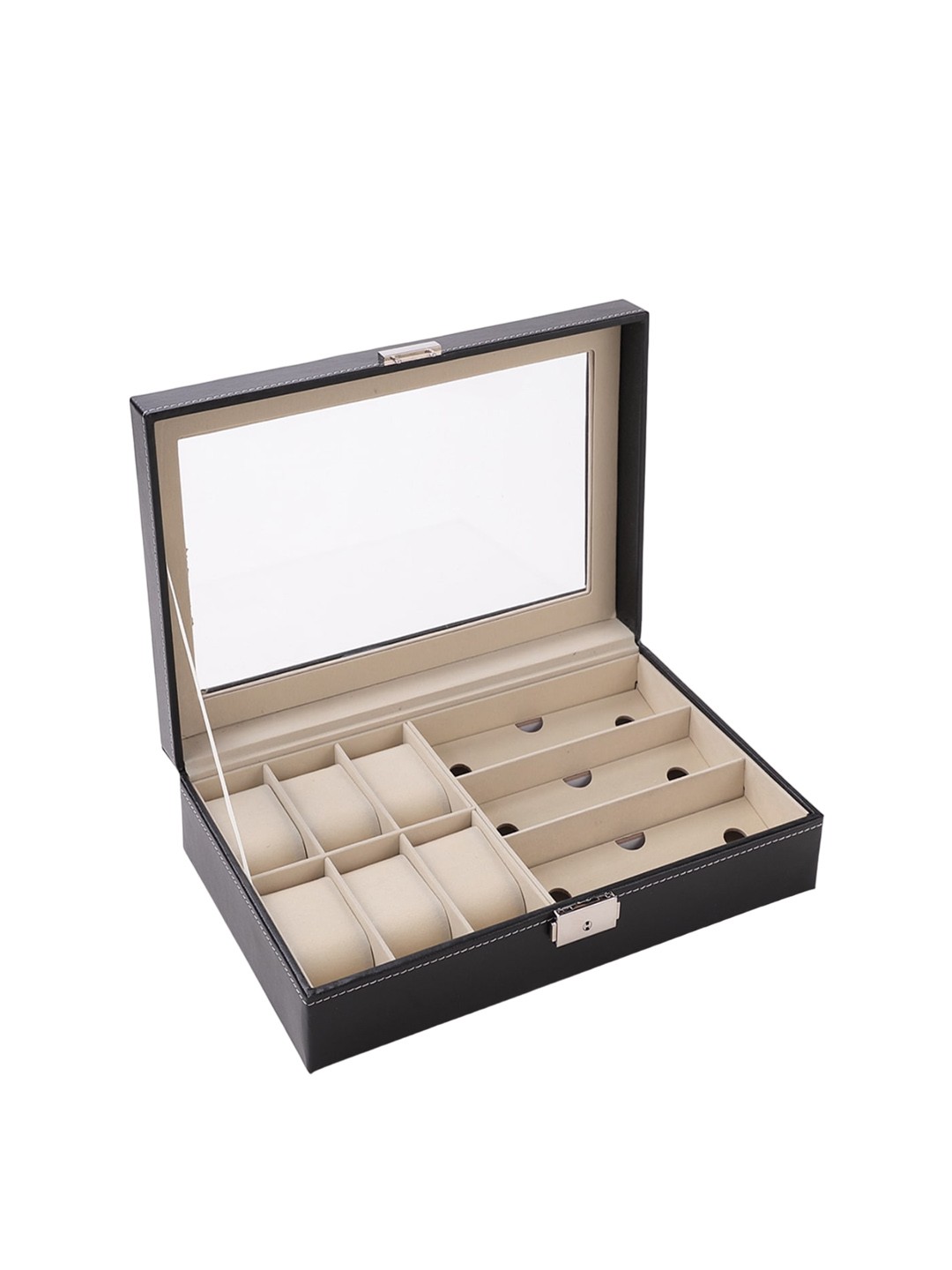 

Kuber Industries Black & Beige 8 Slots Watch & Glasses Organizer