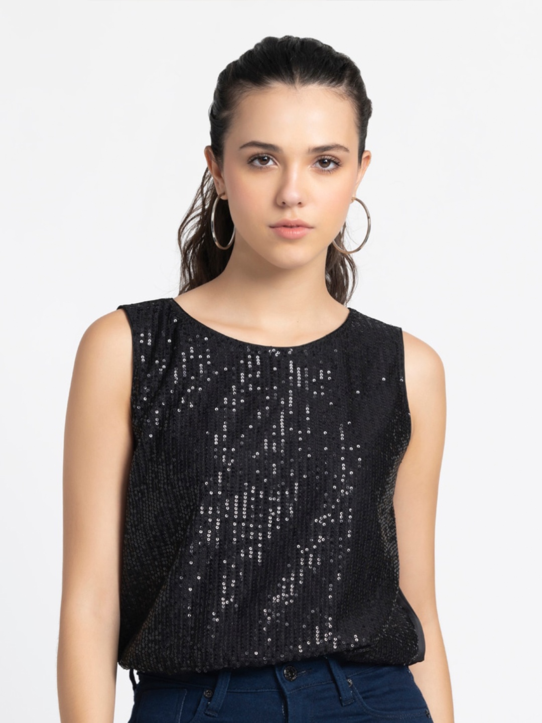 

SHAYE Sequinned Embellished Sleeveless Top, Black
