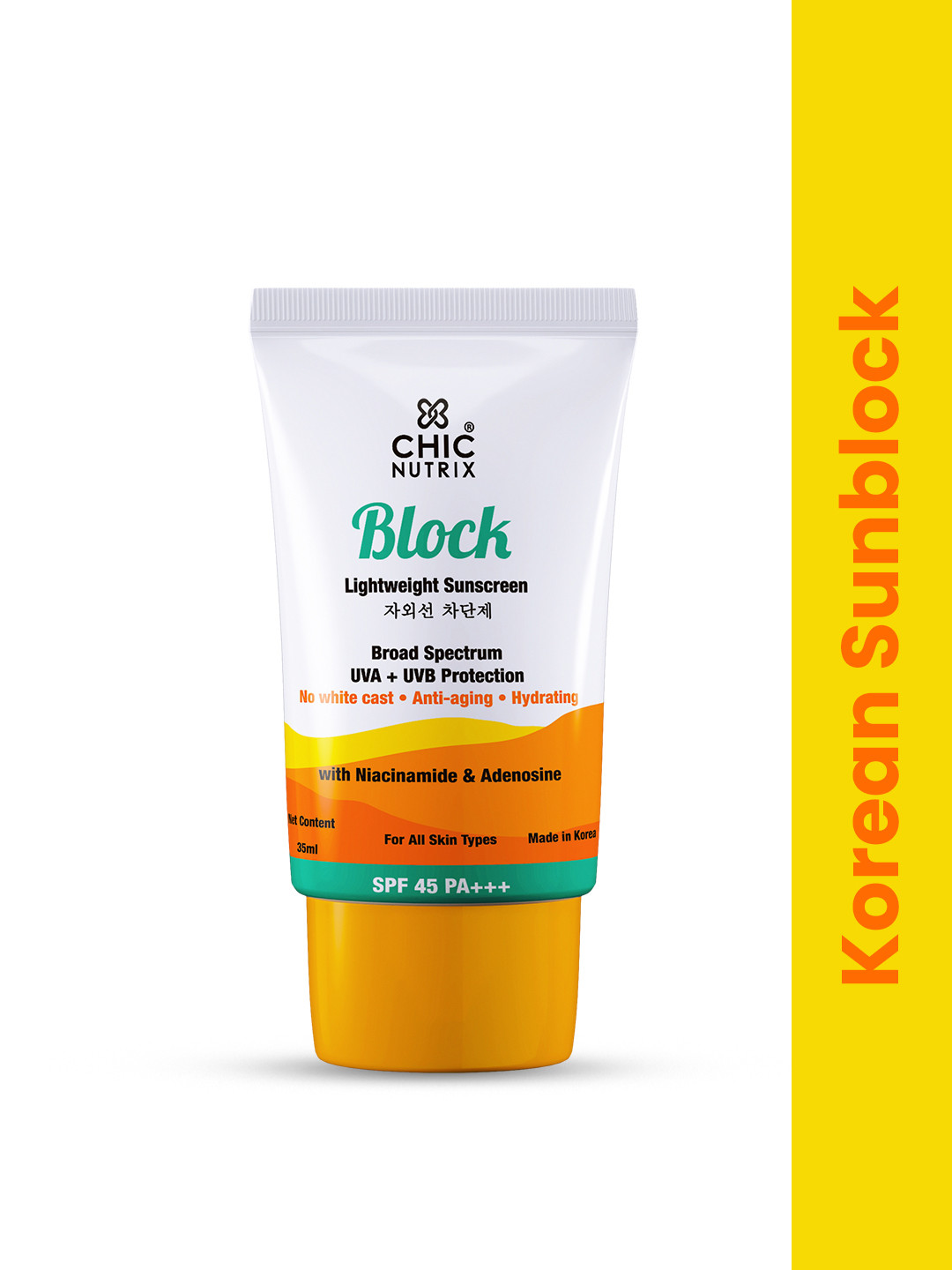 

CHICNUTRIX Block Lightweight SPF45 Hydrating Sunscreen with Niacinamide & Adenosine - 35ml, White
