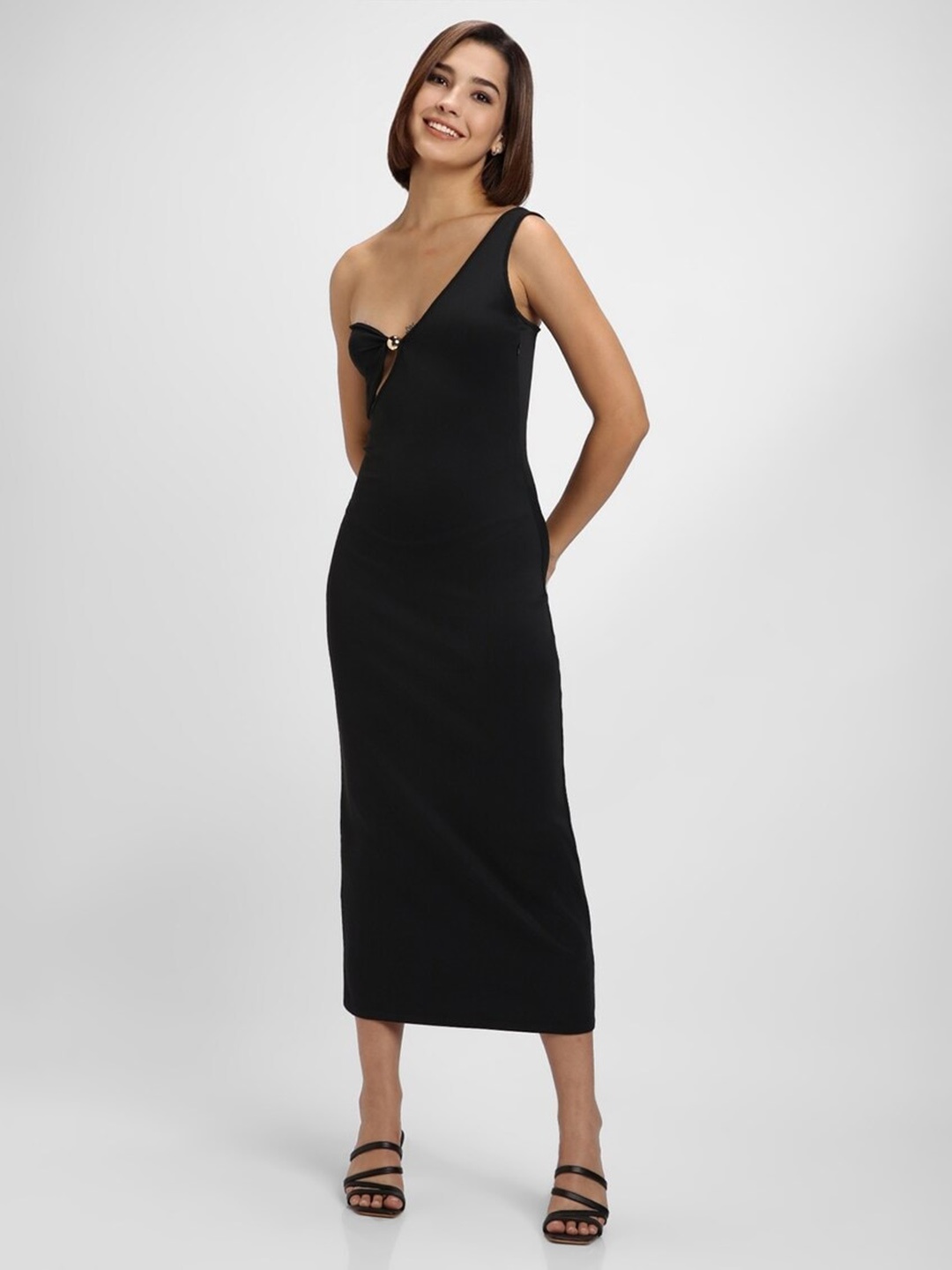 

FOREVER 21 One-Shoulder Sleeveless Bodycon Midi Dress, Black
