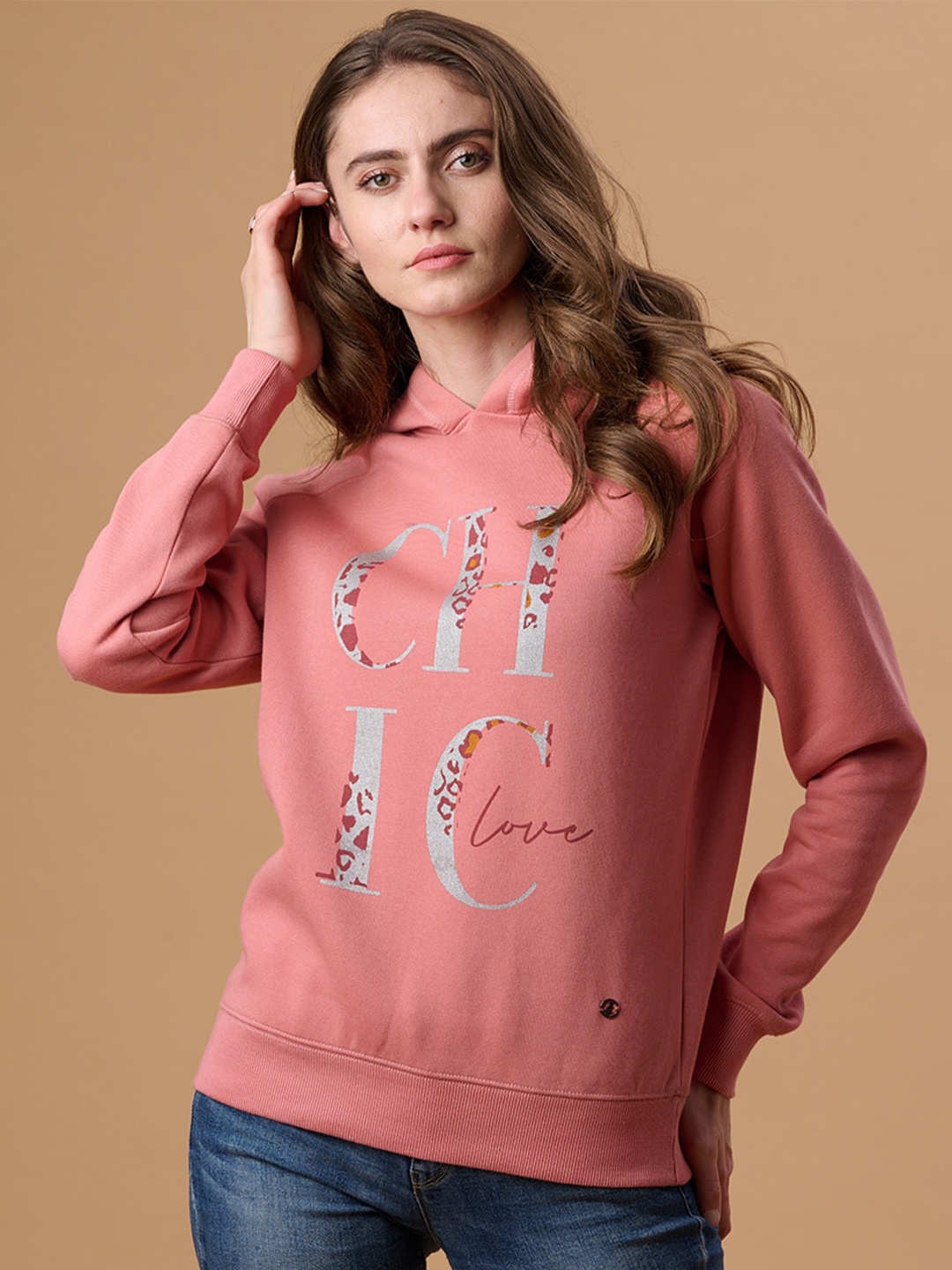 

Gipsy Typography Printed Hooded Pullover Sweatshirt, Coral