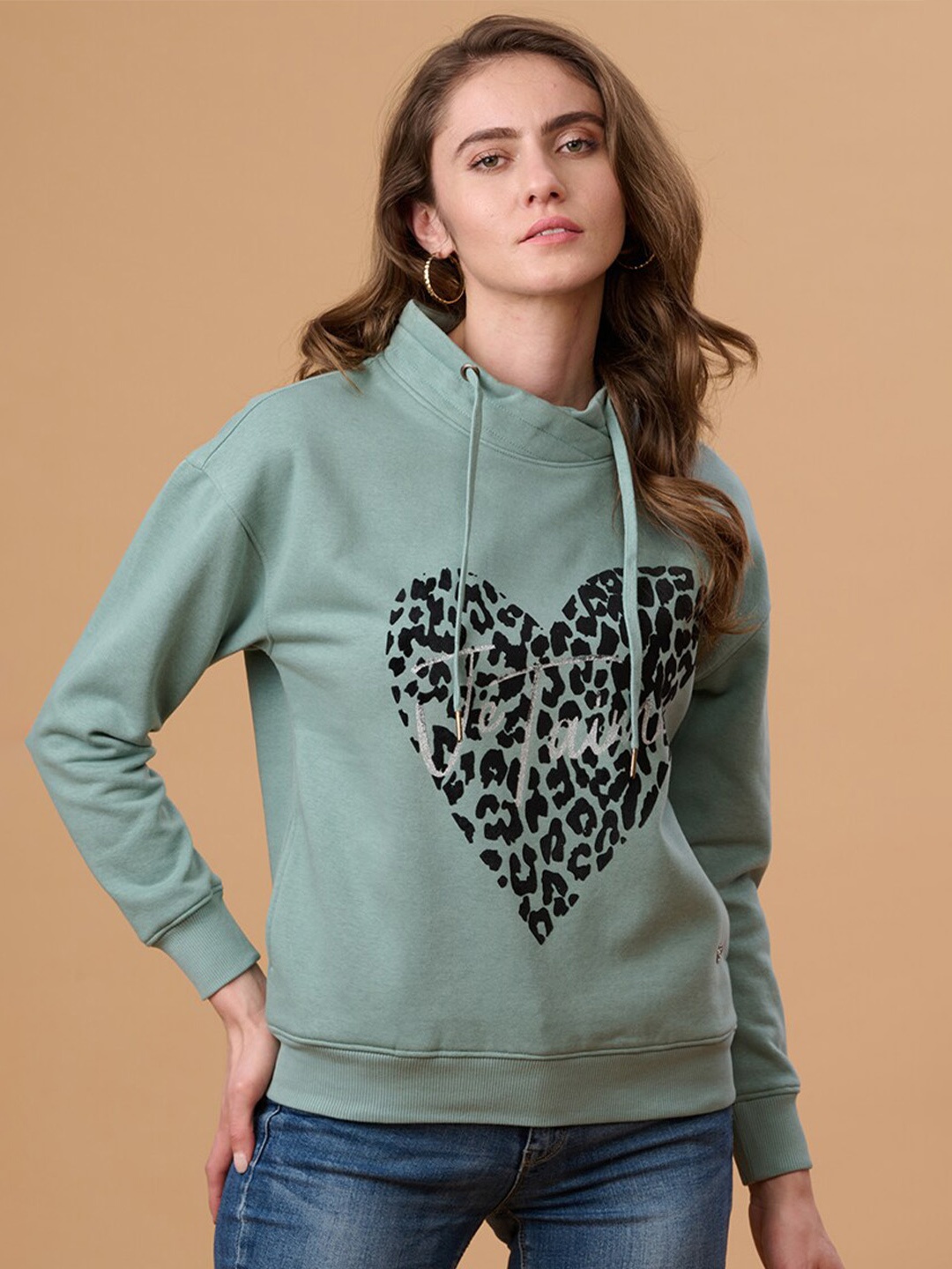 

Gipsy Graphic Printed Mock Collar Pullover, Green