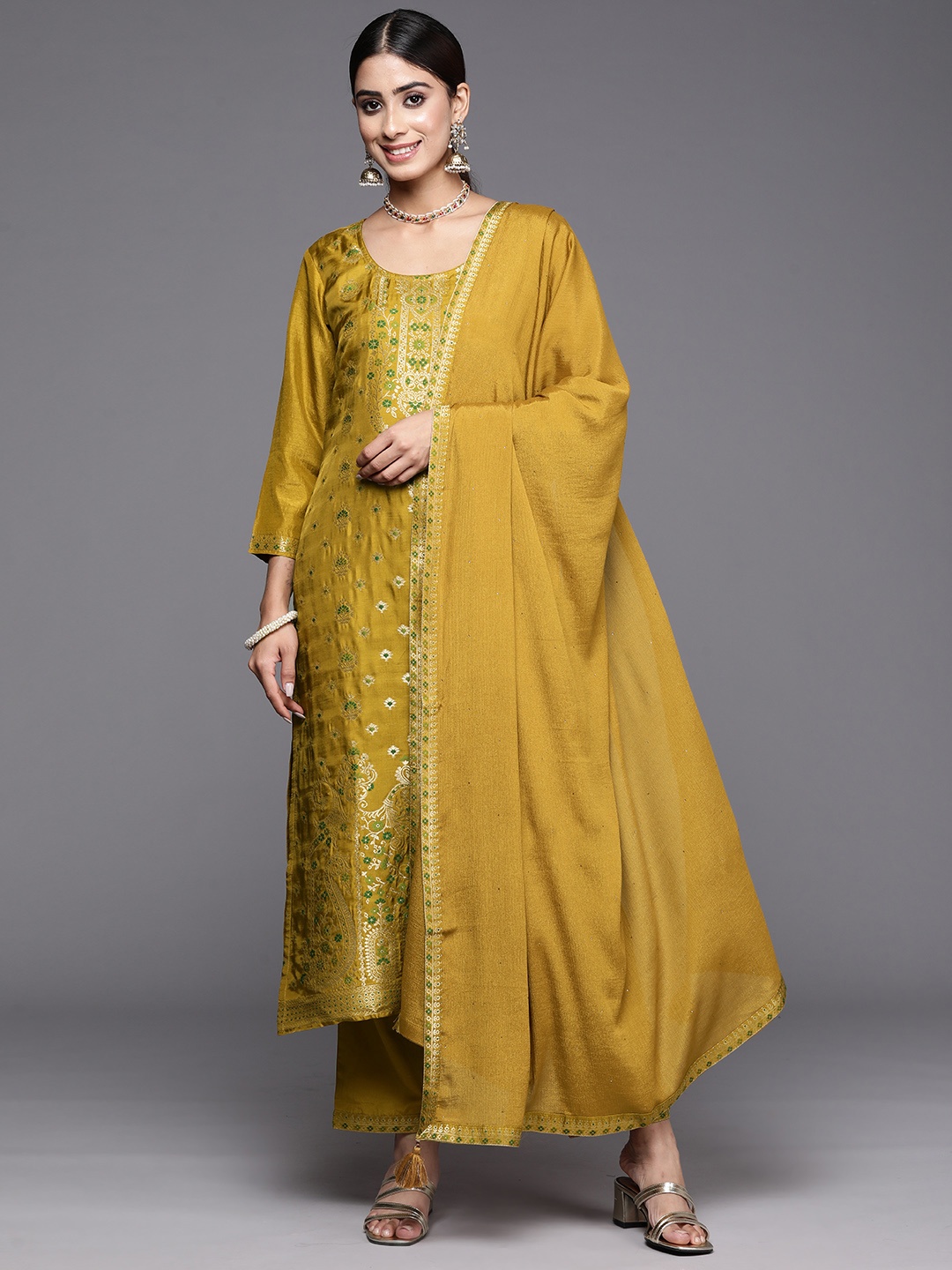 

Libas Ethnic Motifs Regular Kurta with Trousers & Dupatta, Yellow