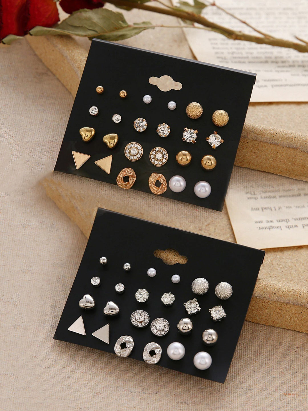 

DressBerry Gold Set Of 24 Gold Plated Crystals Studs Earrings