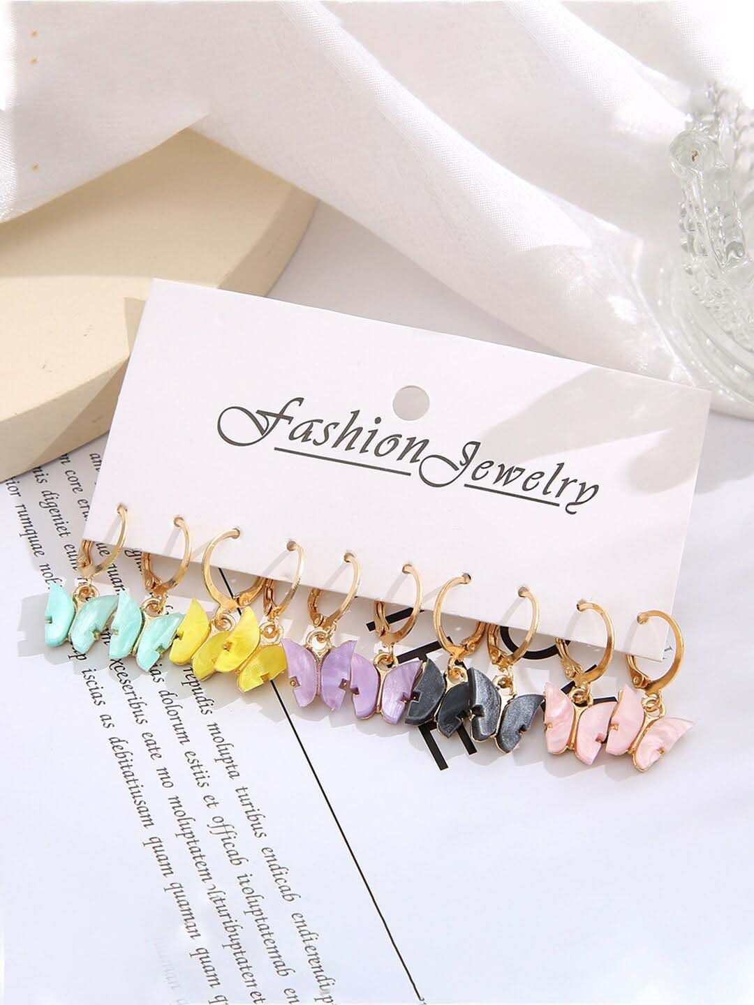 

DressBerry Gold Toned Set of 6 Gold-Plated Butterfly Shaped Drop Earrings