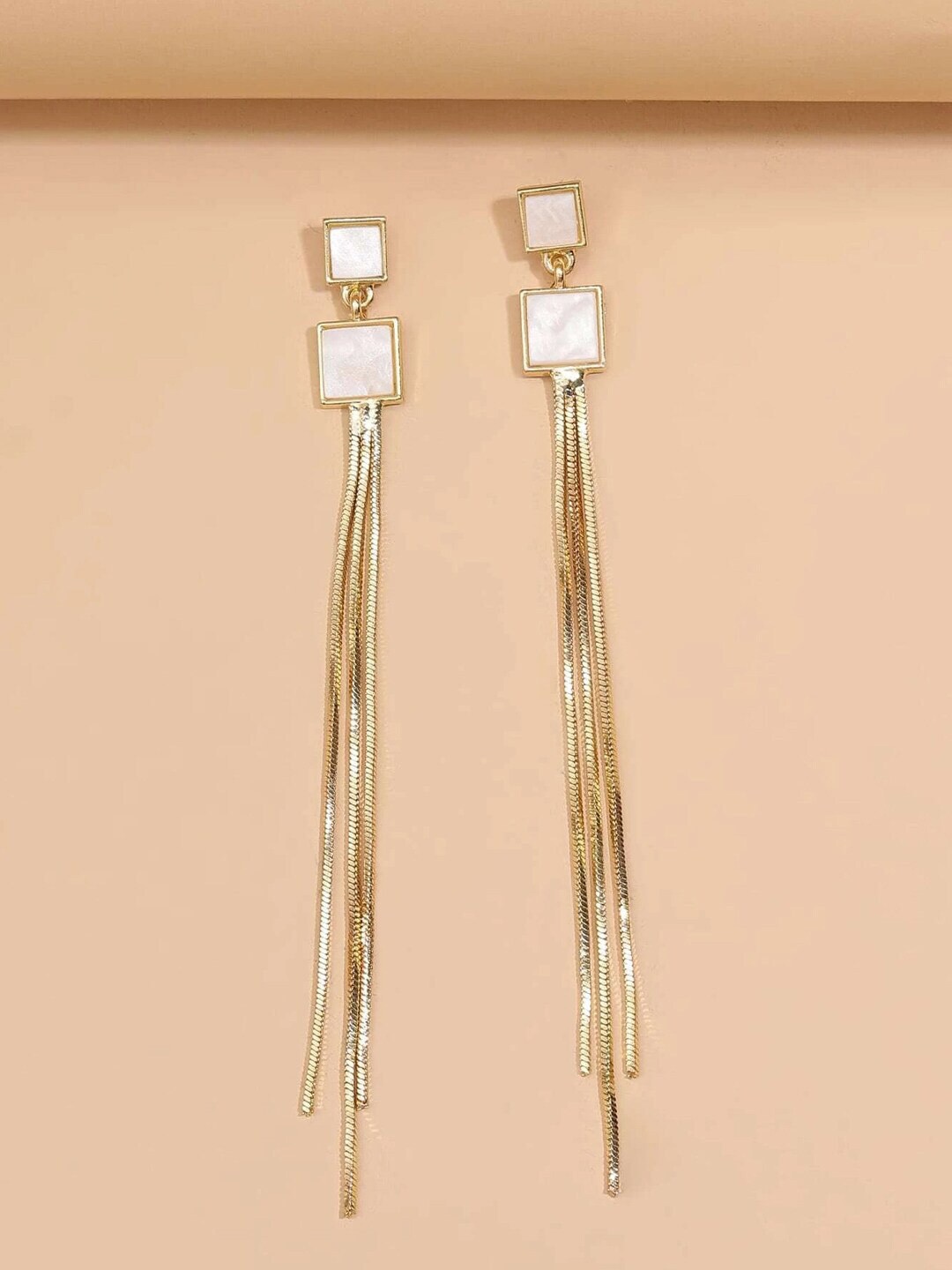 

DressBerry Gold-Toned Gold-Plated Contemporary Drop Earrings, White