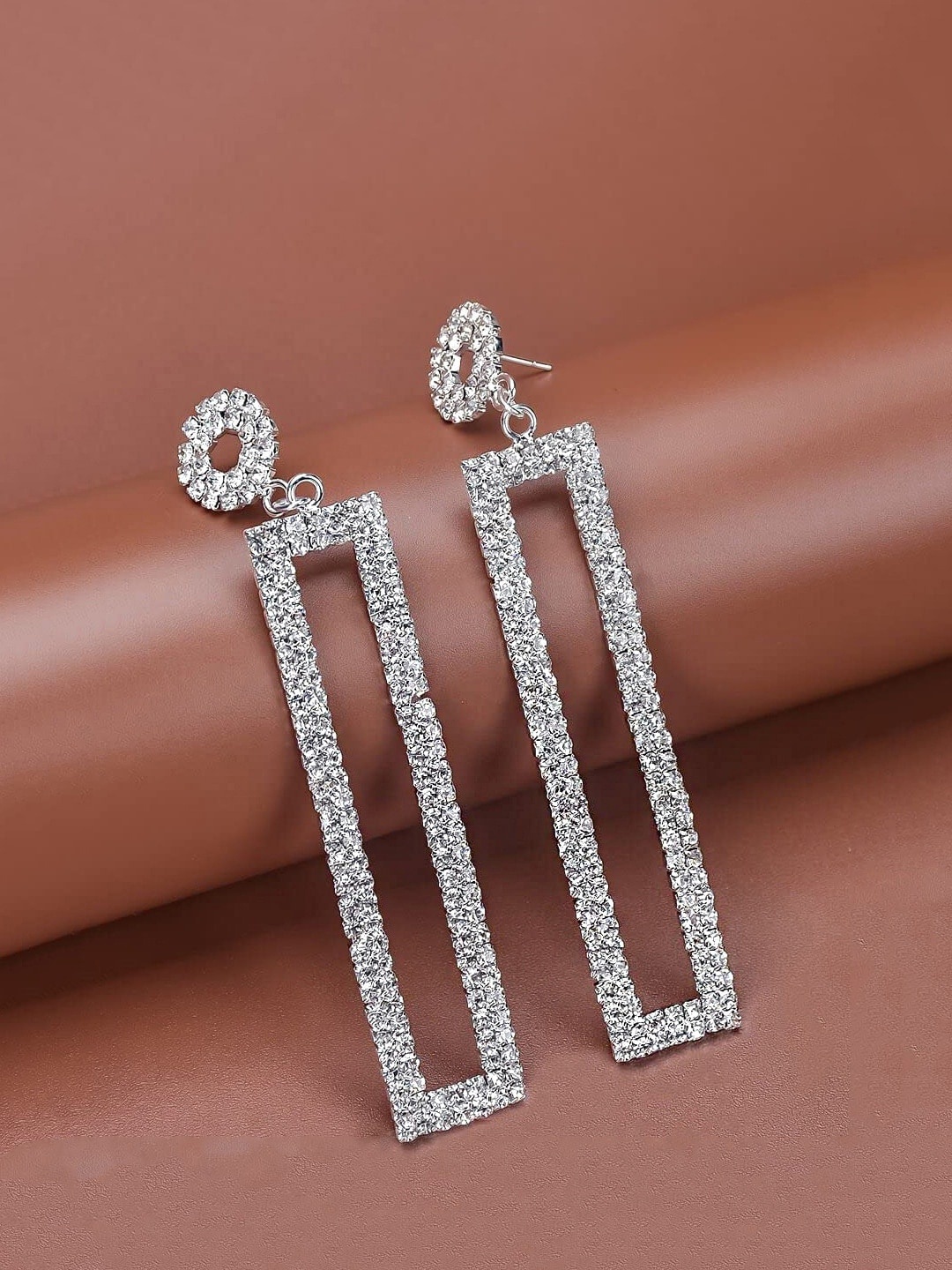 

DressBerry Silver-Toned Silver-Plated Geometric Drop Earrings