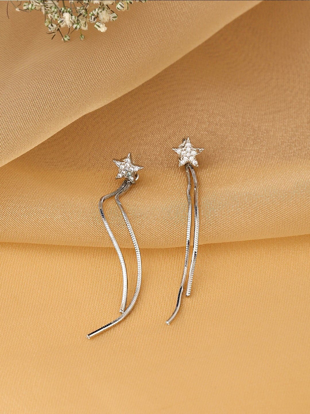 

DressBerry Silver-Toned Artificial Stones Studded Drop Earrings