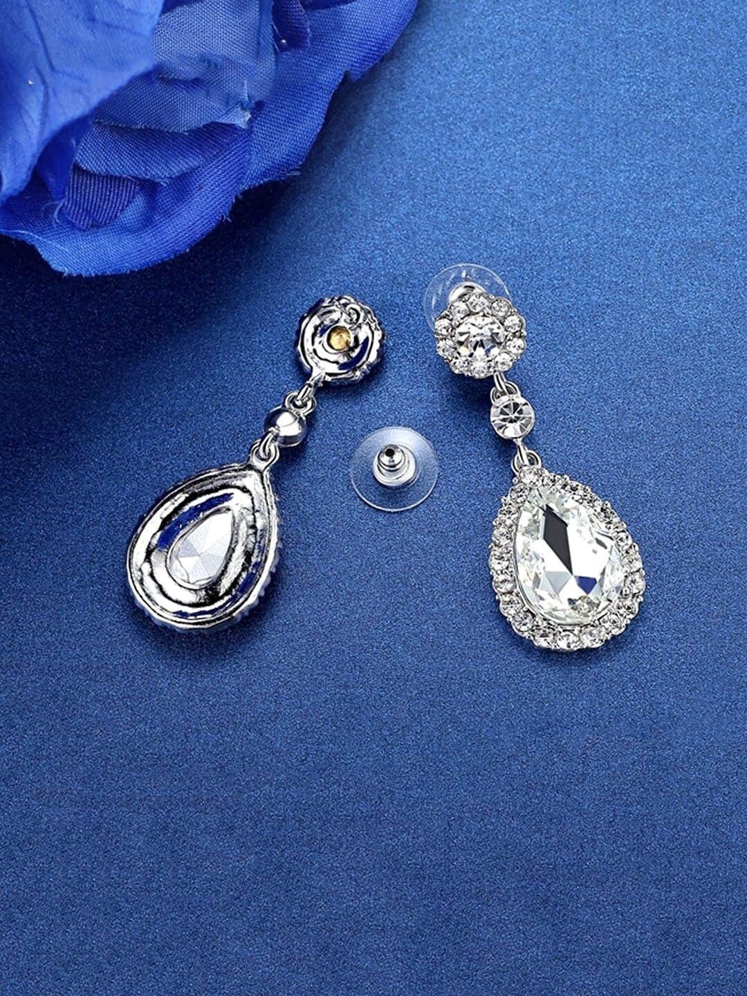 

DressBerry Silver-Plated Stone Studded Contemporary Drop Earrings