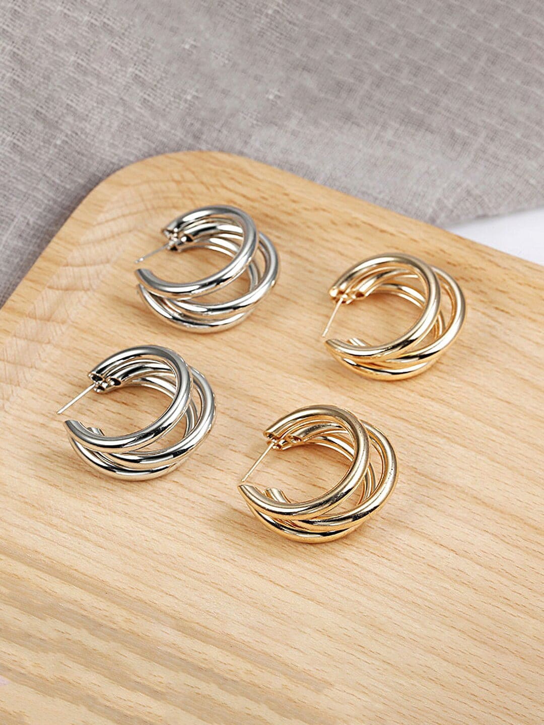 

DressBerry Set Of 2 Contemporary Half Hoop Earrings, Gold