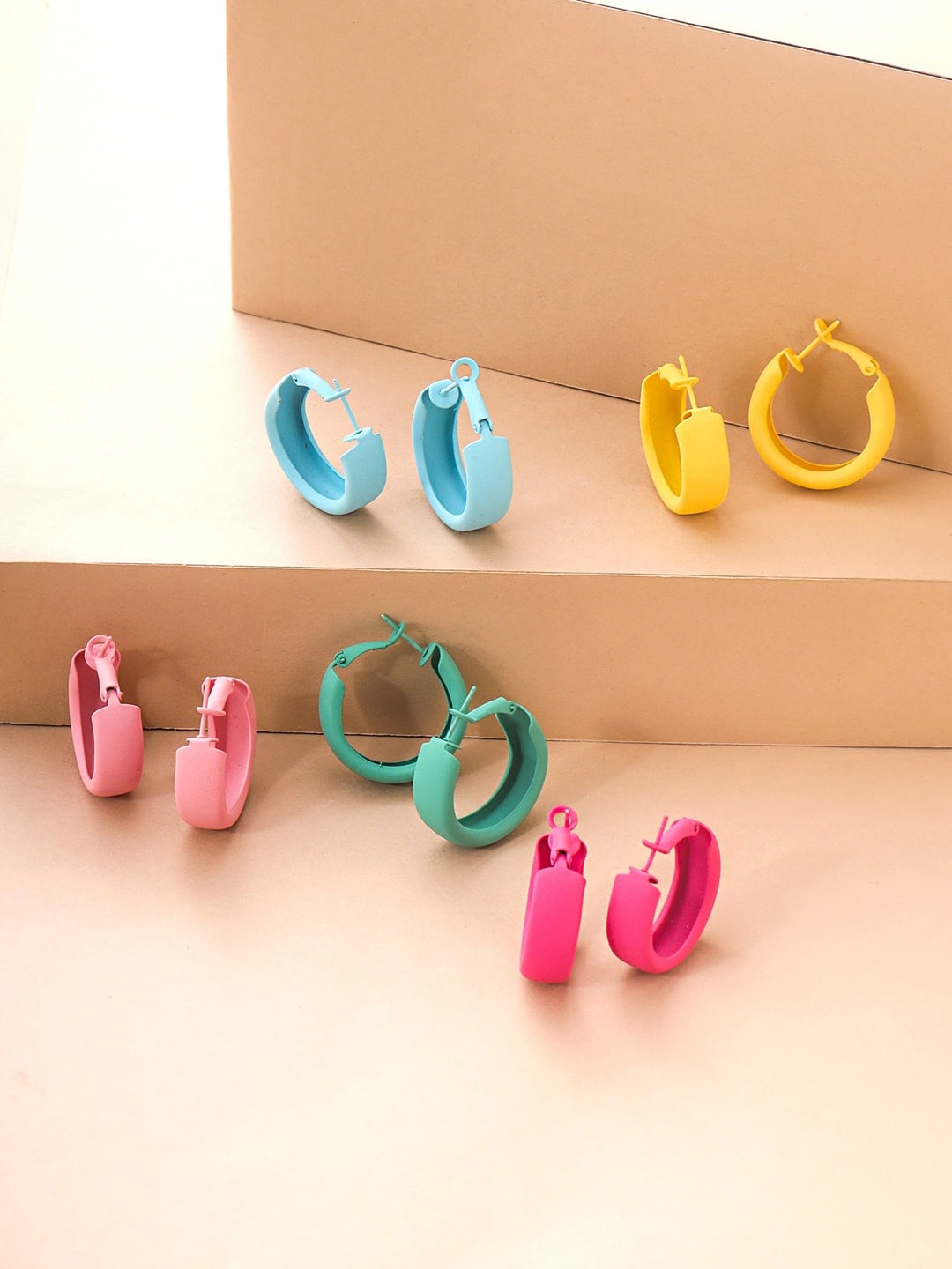 

DressBerry Set Of 5 Circular Hoop Earrings, Pink