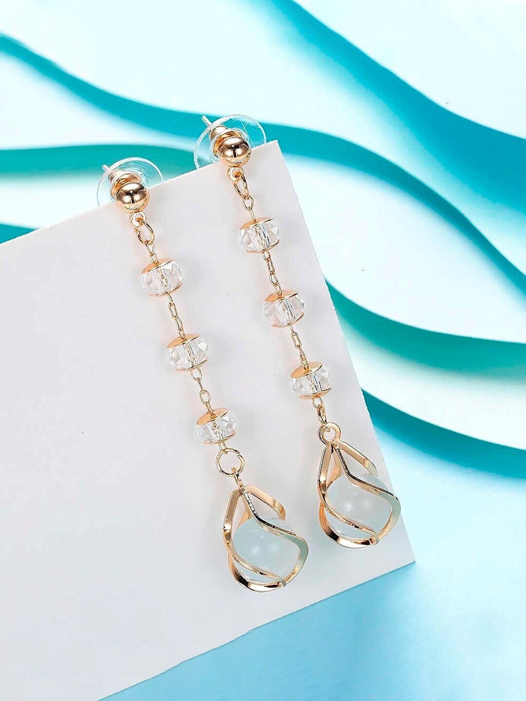 

DressBerry Gold-Plated Contemporary Drop Earrings, White