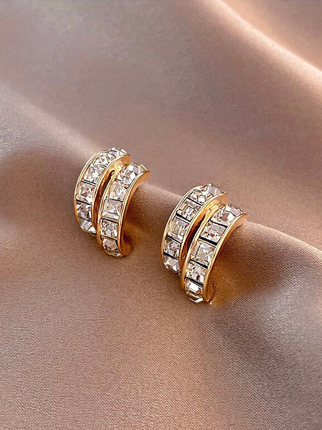 

DressBerry Gold-Toned Gold-Plated Crystals-Studded Contemporary Studs Earrings