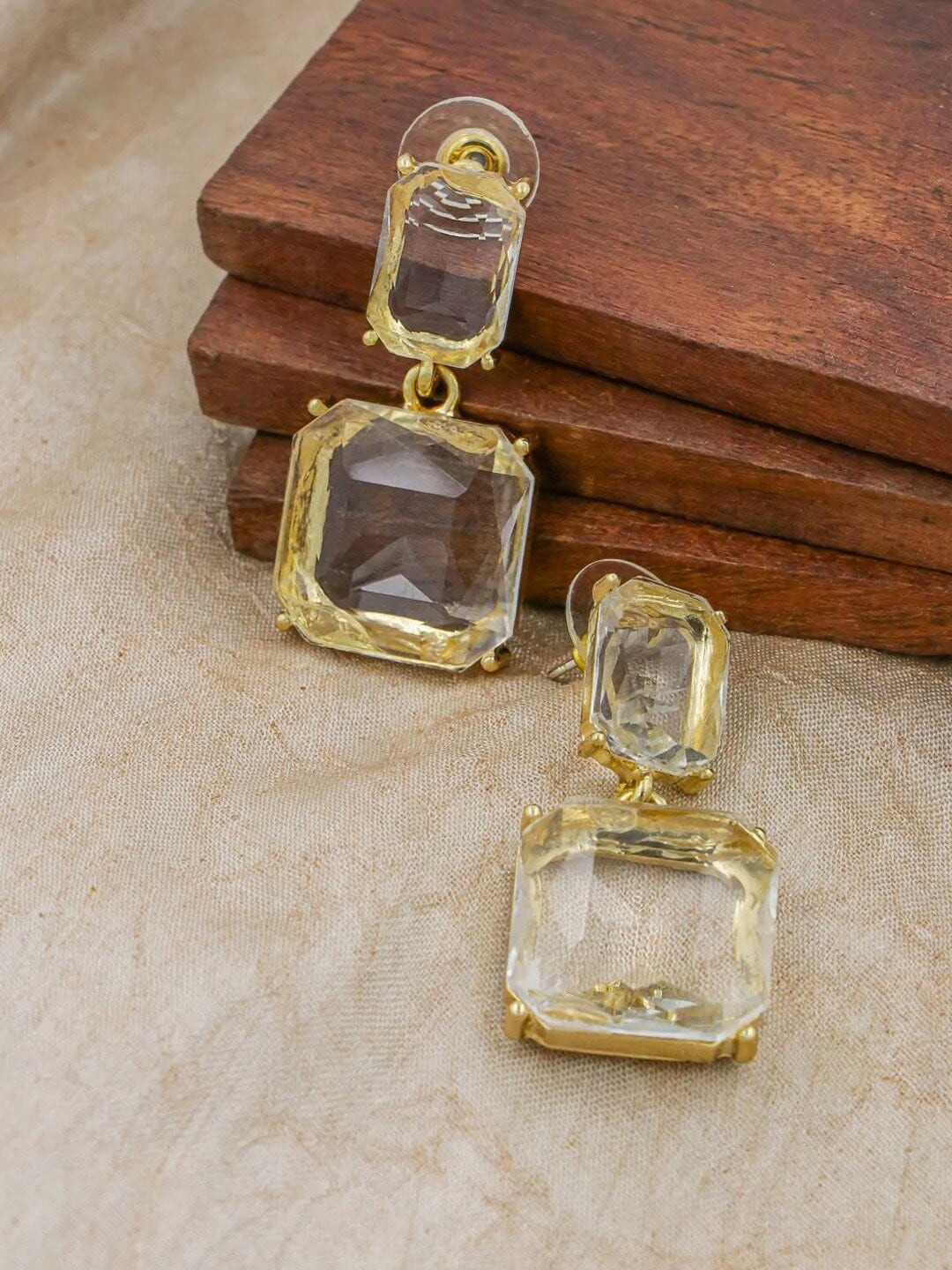 

DressBerry White Gold-Plated Crystals Studded Geometric Drop Earrings