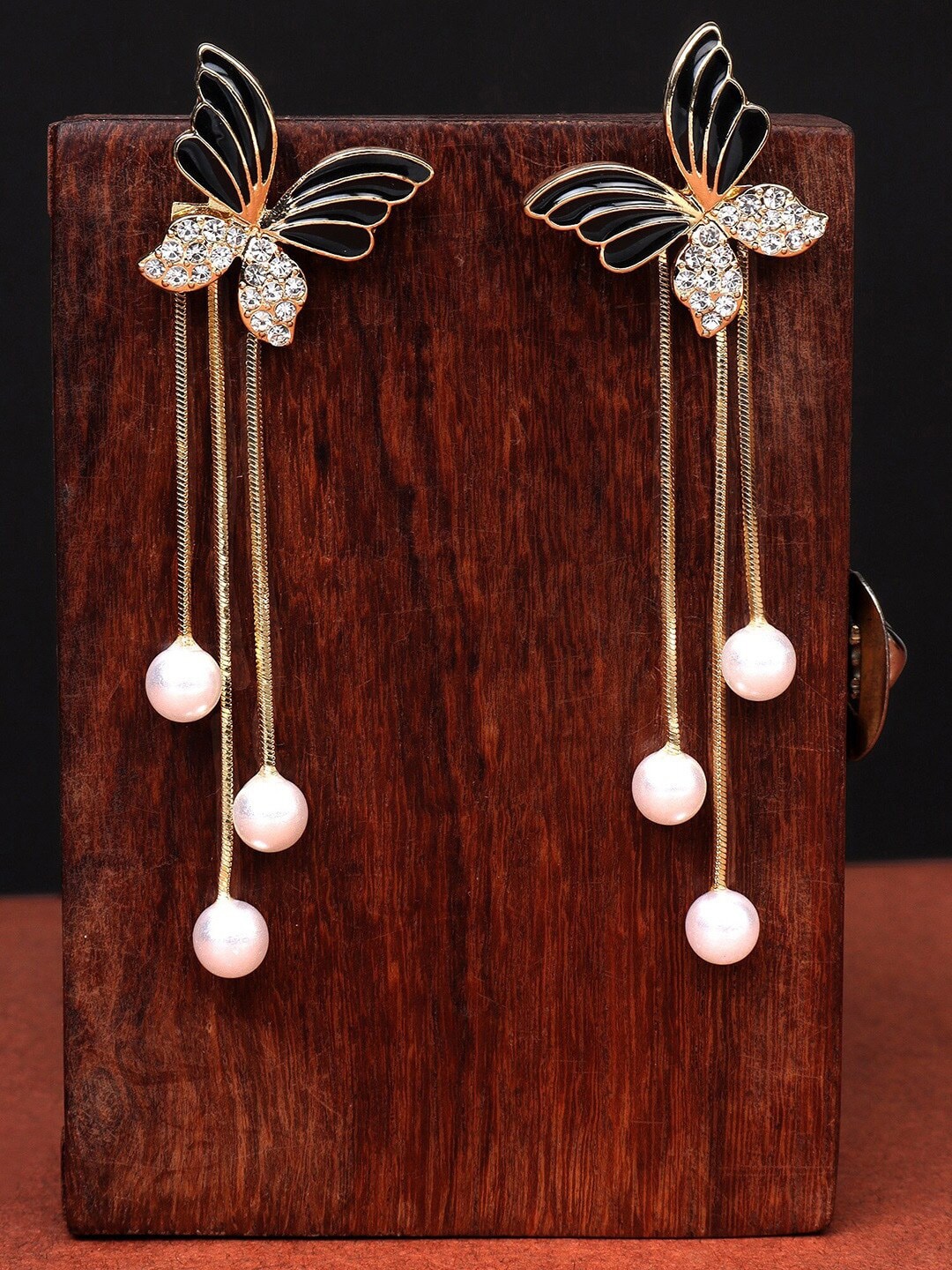 

DressBerry Gold-Plated Crystal-Studded Butterfly Drop Earrings