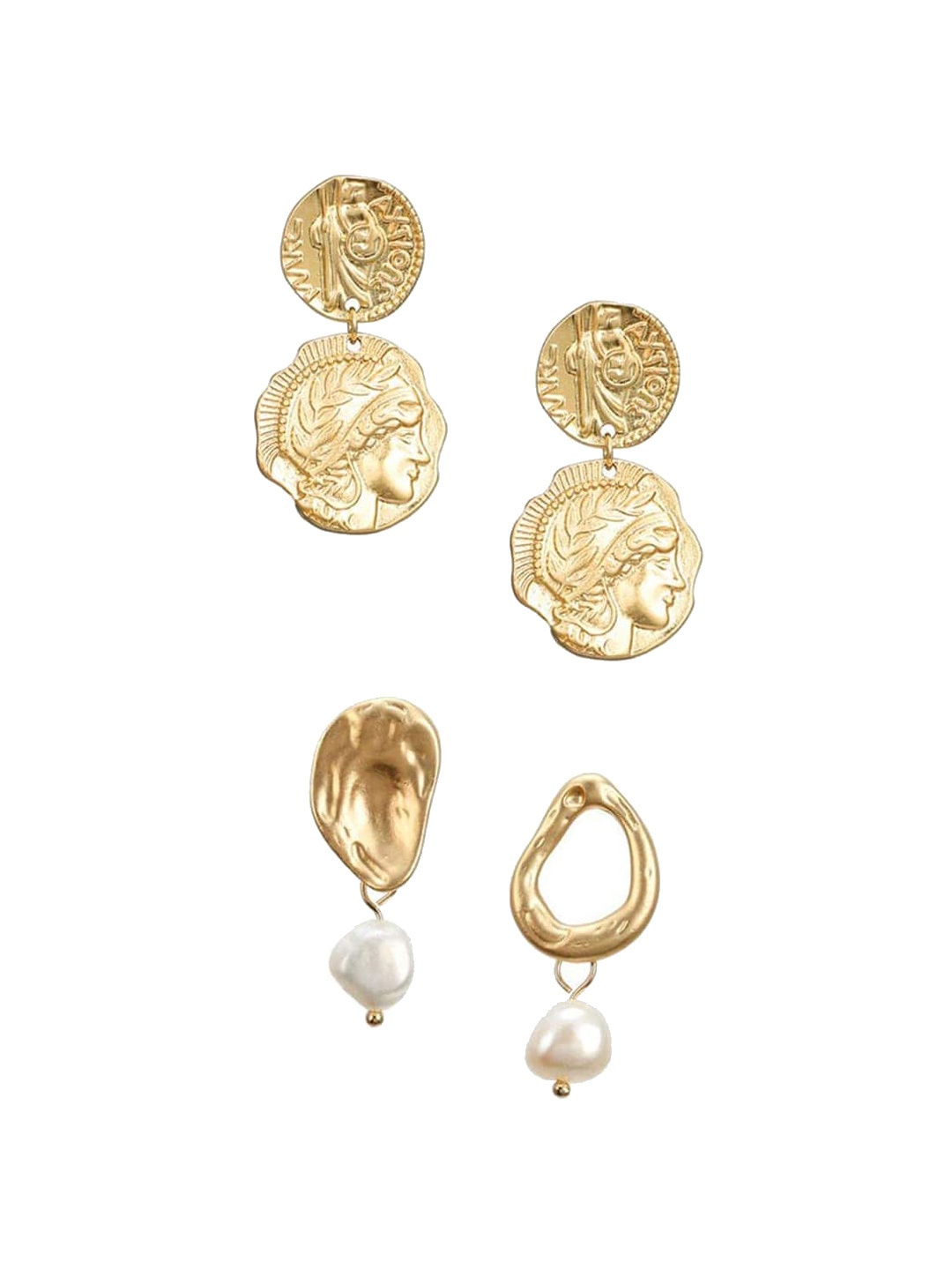 

DressBerry Set Of 2 Gold-Toned Gold-Plated Contemporary Drop Earrings