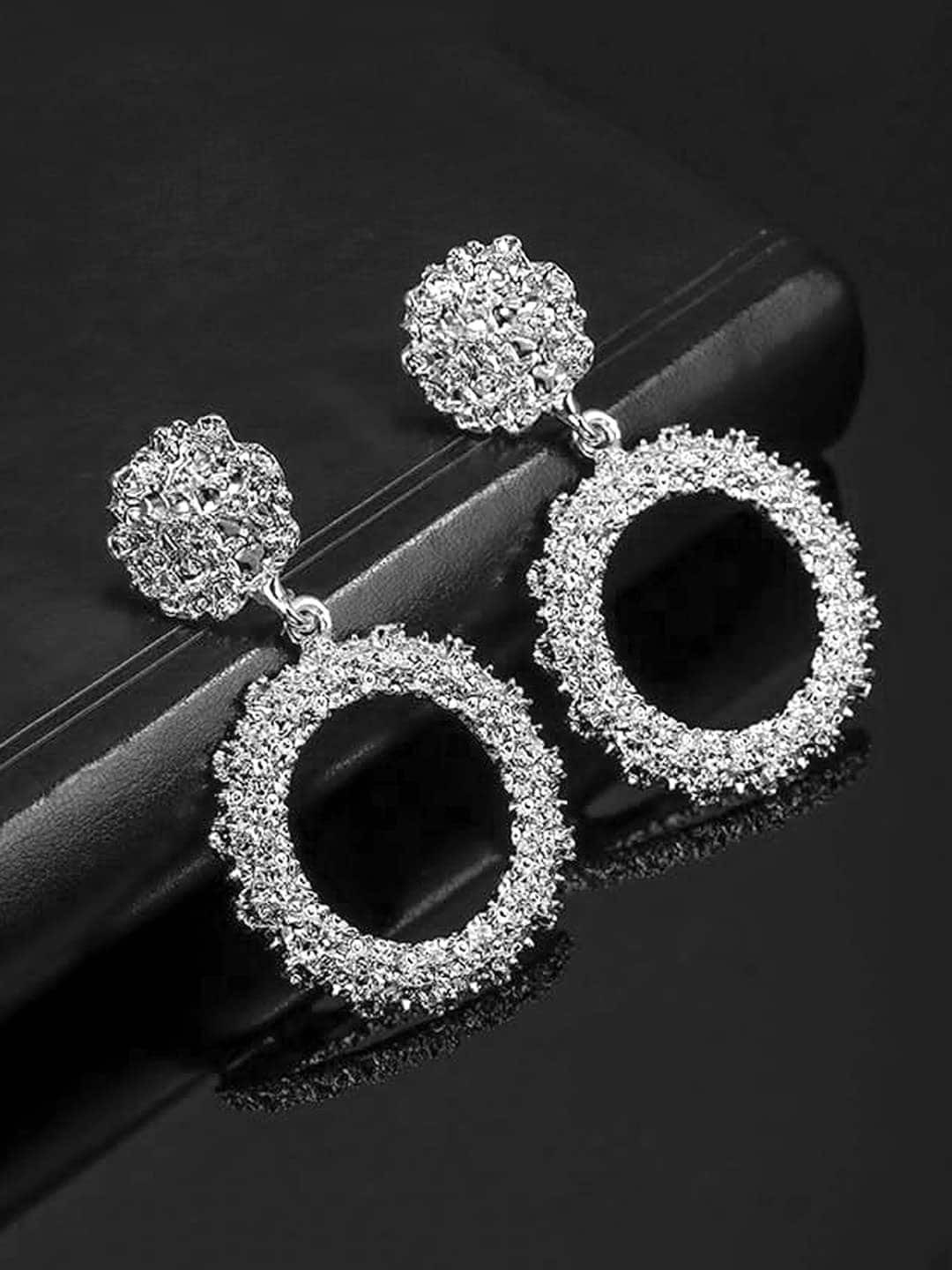 

DressBerry Cubic Zirconia Studded Contemporary Drop Earrings, Silver