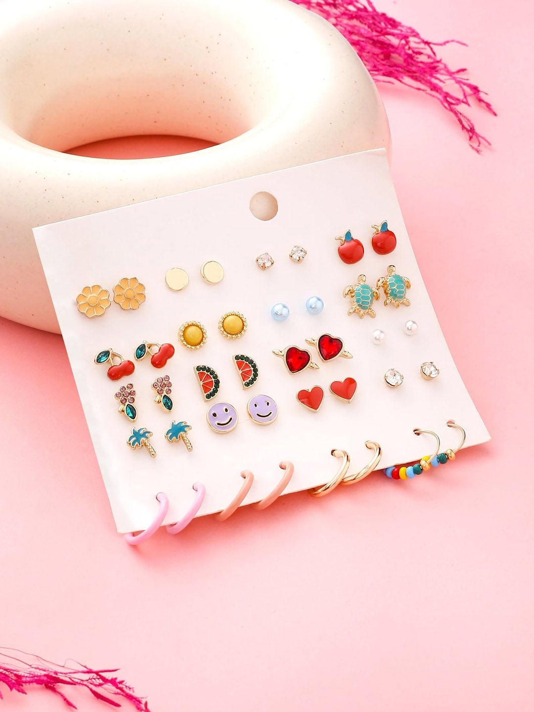 

DressBerry Set Of 20 Gold-Plated Contemporary Studs Earrings, Red