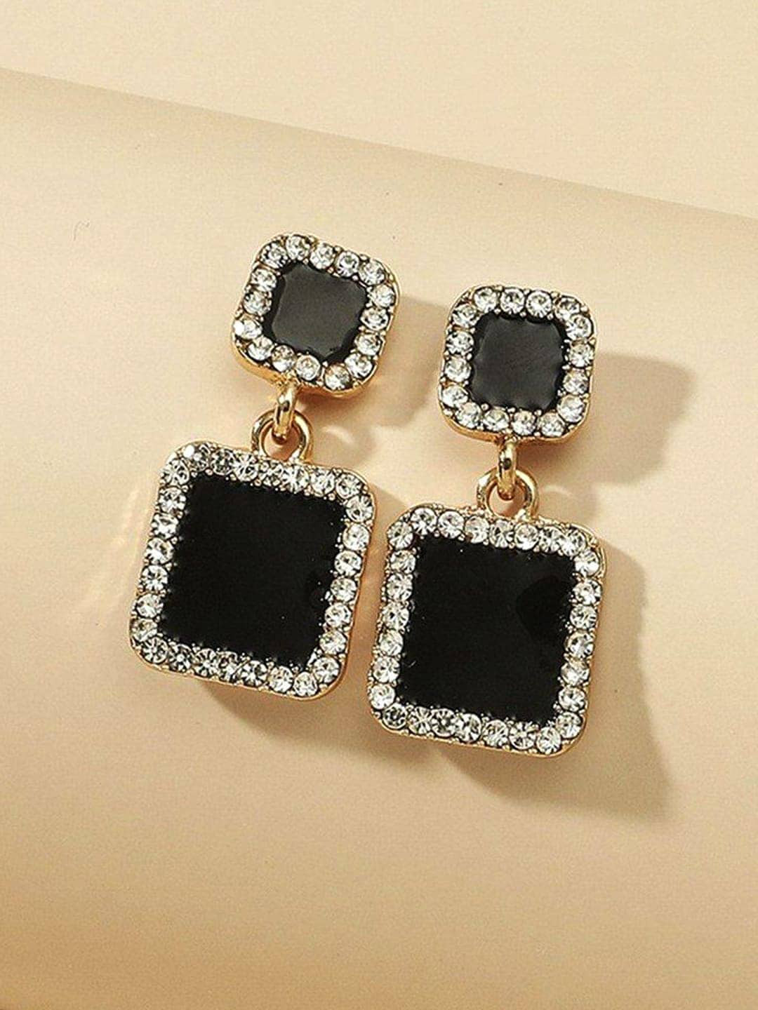 

DressBerry Gold Plated Crystal Studded Rectangular Shape Stud Drop Earrings
