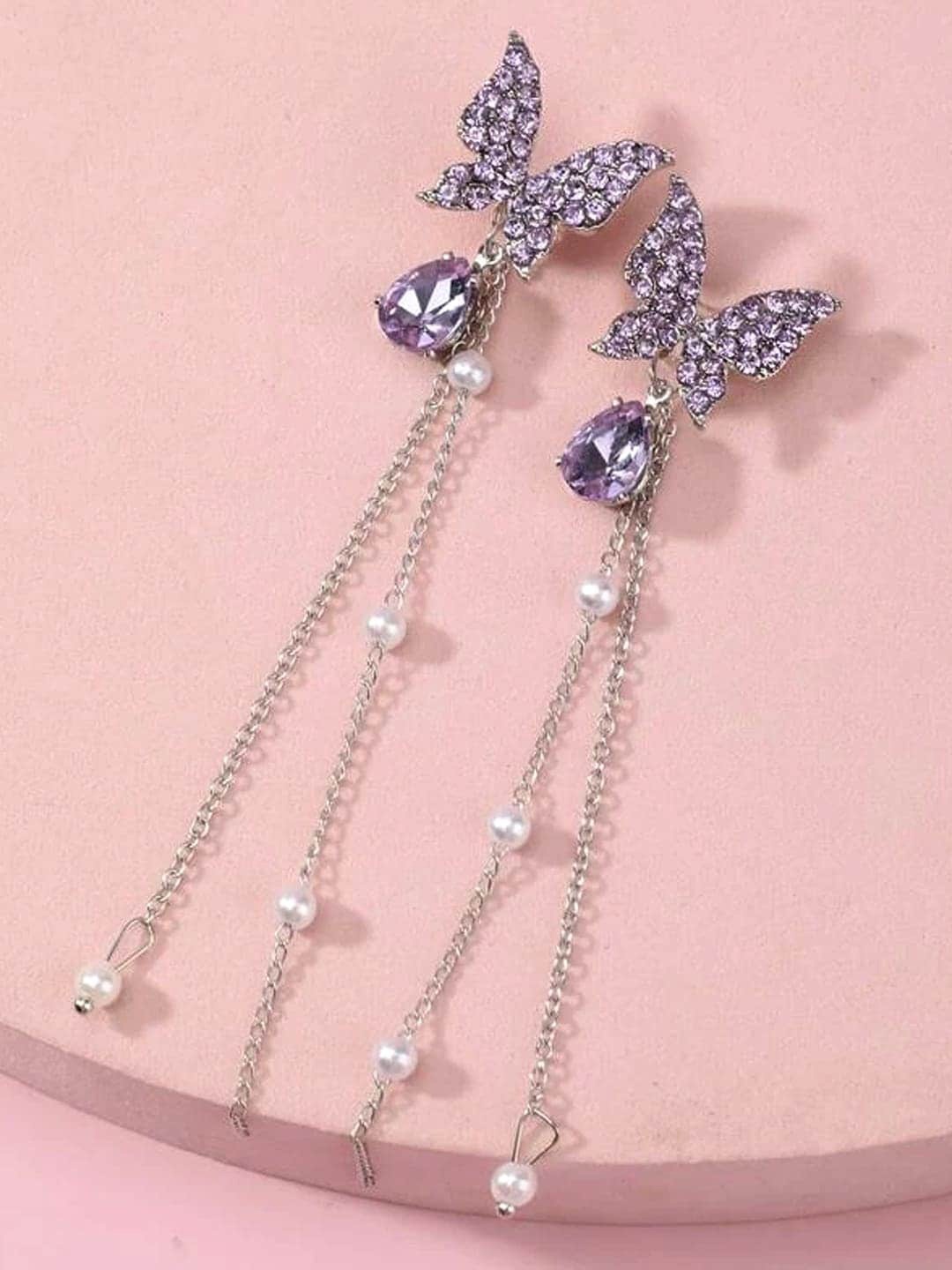 

DressBerry Silver-Toned Silver-Plated Crystal Studded Contemporary Drop Earrings