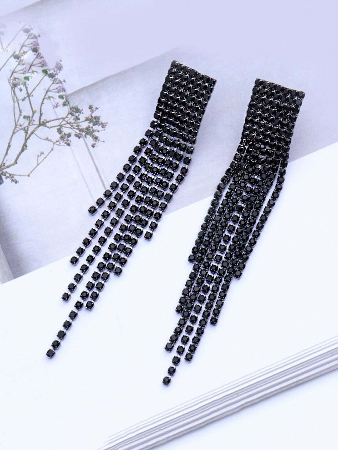 

DressBerry Silver-Plated Contemporary Drop Earrings, Black