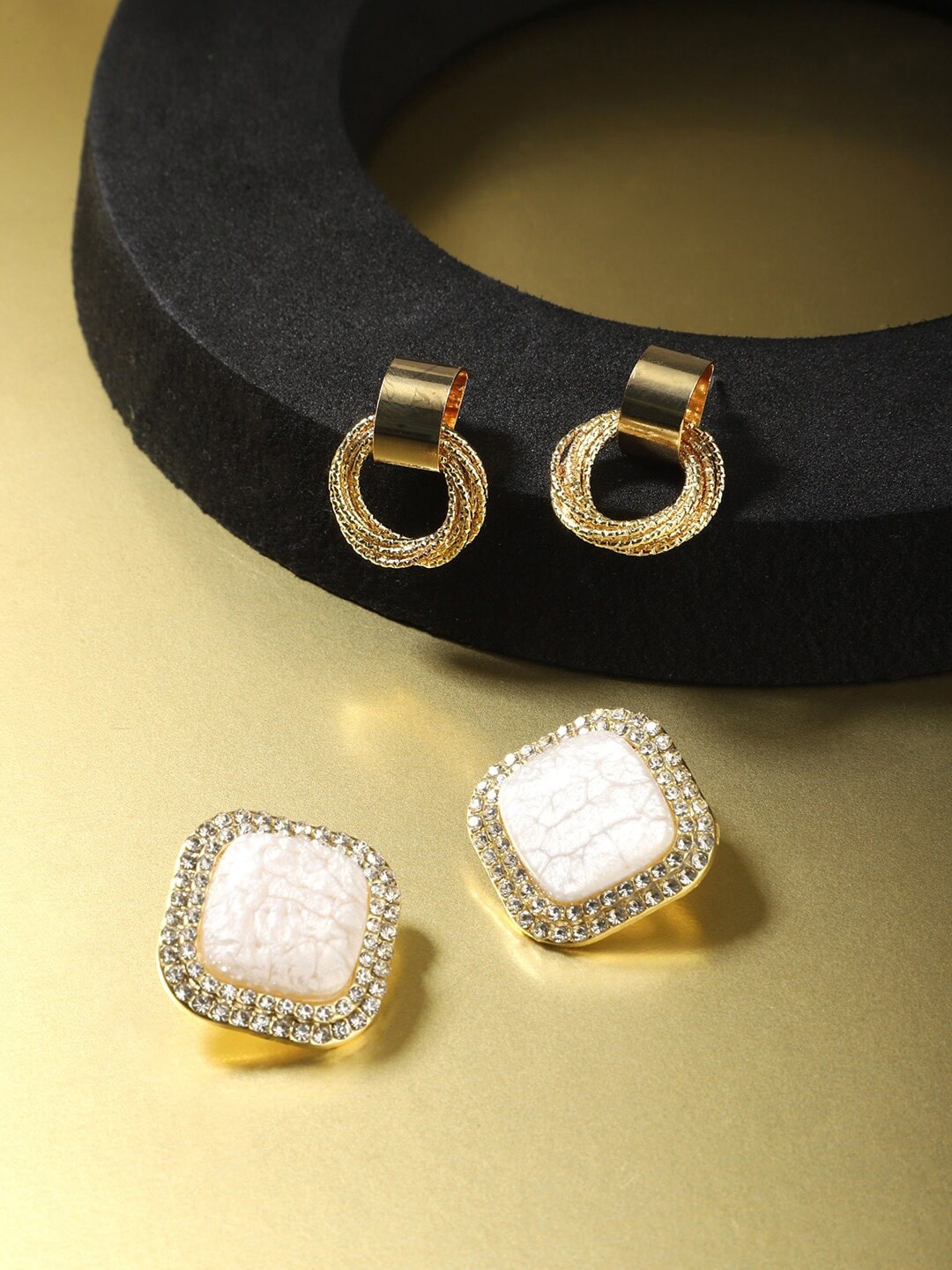 

DressBerry Set Of 2 Contemporary Studs Earrings, Gold