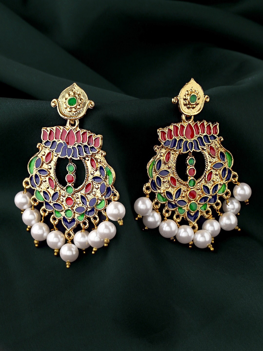 

Anouk Gold Plated Pearls Beaded Meenakari Chandbalis