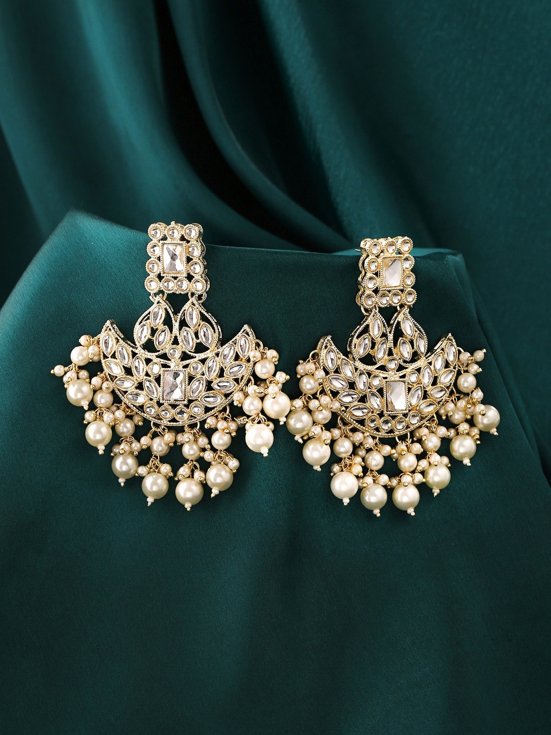 

Anouk Gold-Plated Stone-Studded & Beaded Contemporary Chandbalis