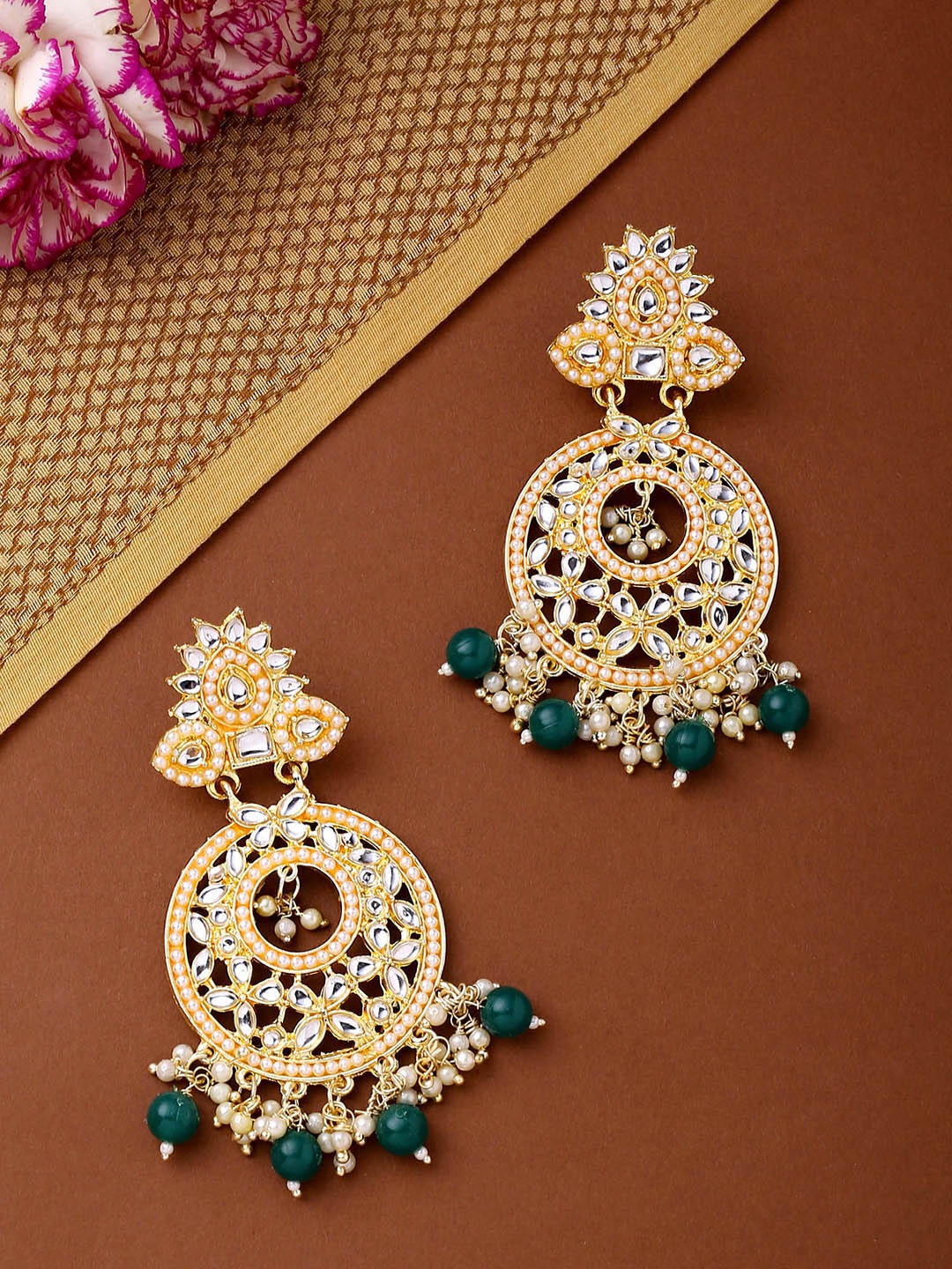 

Anouk Green Gold-Plated Circular Chandbalis