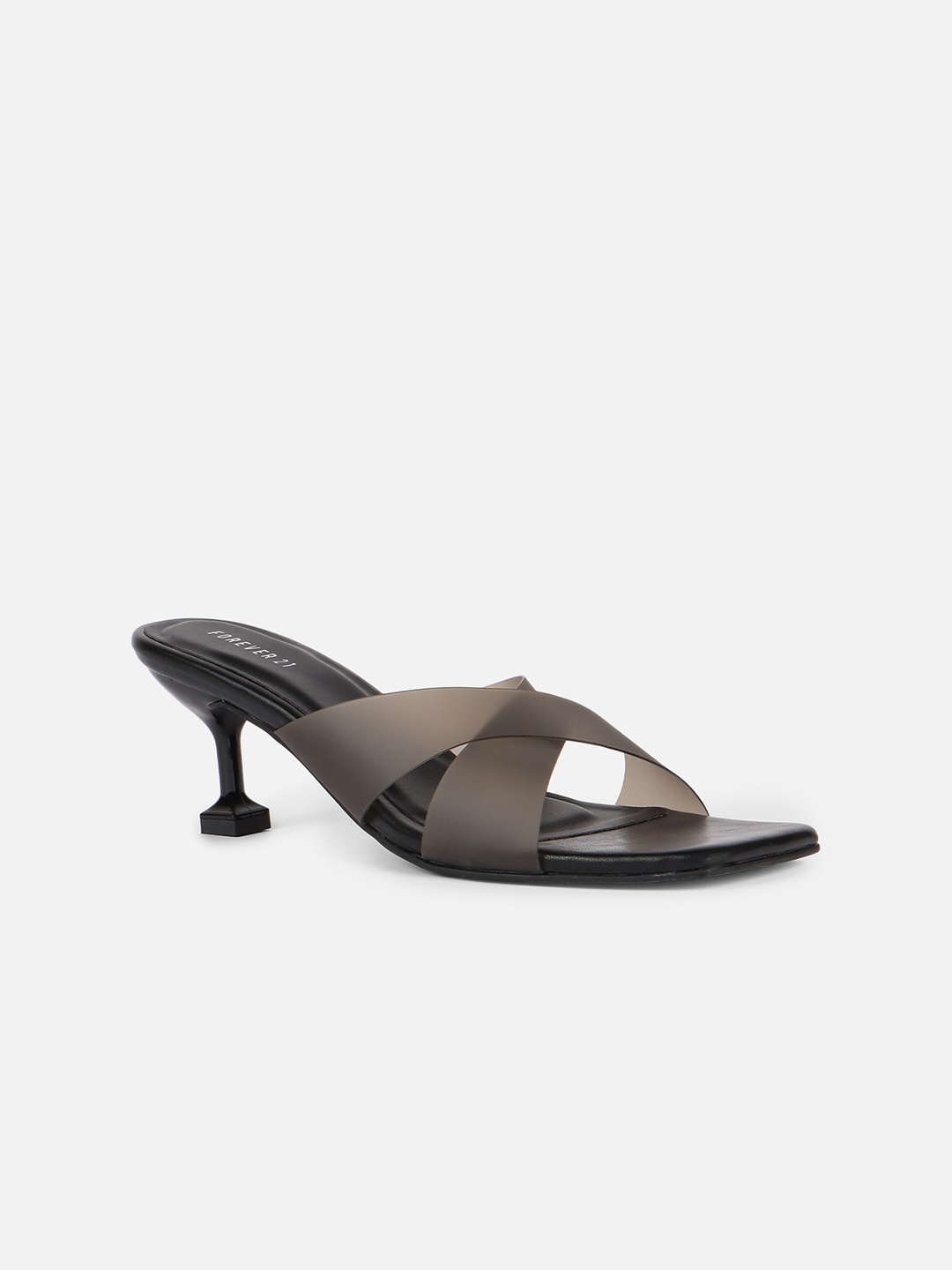 

FOREVER 21 Cross Strap Open Toe Slim Heels, Black