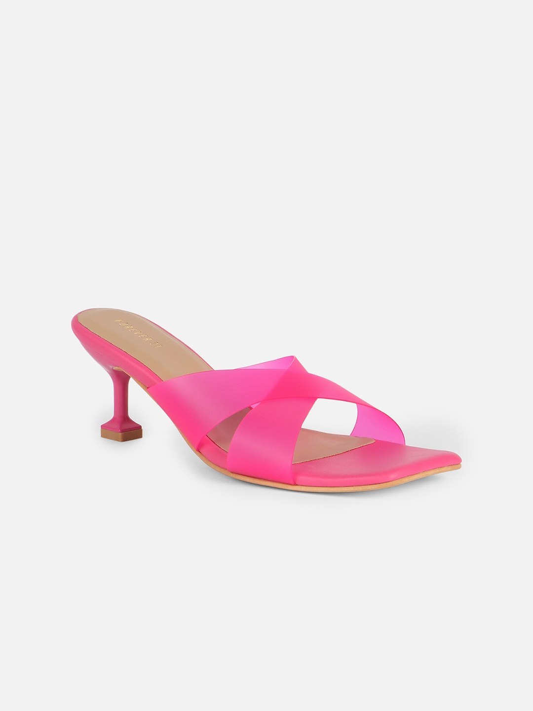 

FOREVER 21 Cross Strap Open Toe Slim Heels, Pink
