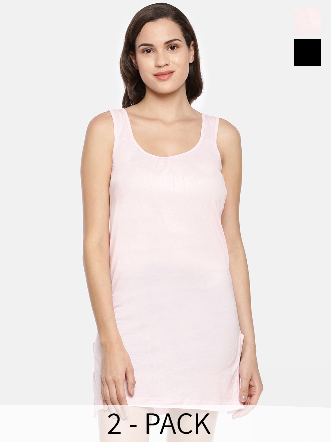

GOLDSTROMS Pack Of 2 Solid Scoop Neck Cotton Longline Camisoles, Pink