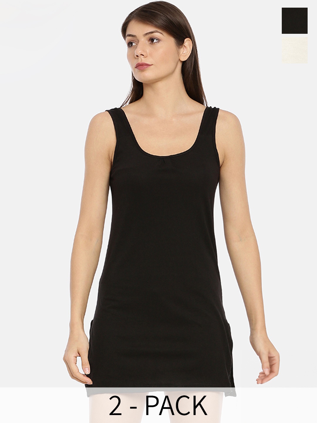 

GOLDSTROMS Pack Of 2 Solid Scoop-Neck Cotton Longline Camisoles, Black