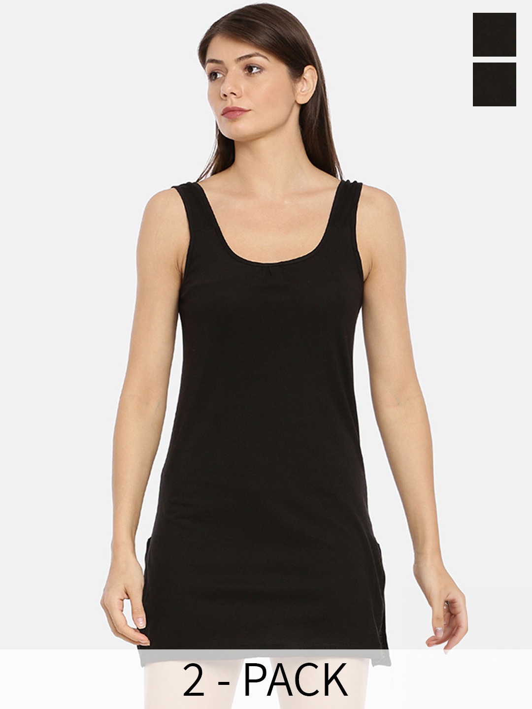 

GOLDSTROMS Pack Of 2 Solid Scoop-Neck Cotton Longline Camisoles, Black
