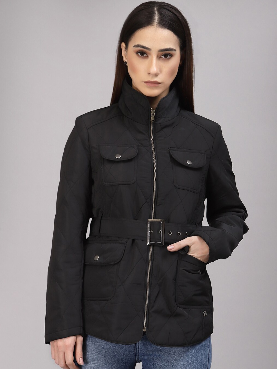 

Gipsy Stand Collar Lightweight Quilted Jacket, Black