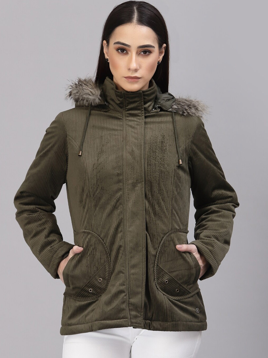 

Gipsy Self Design Lightweight Parka Jacket With Faux Fur Trim, Olive