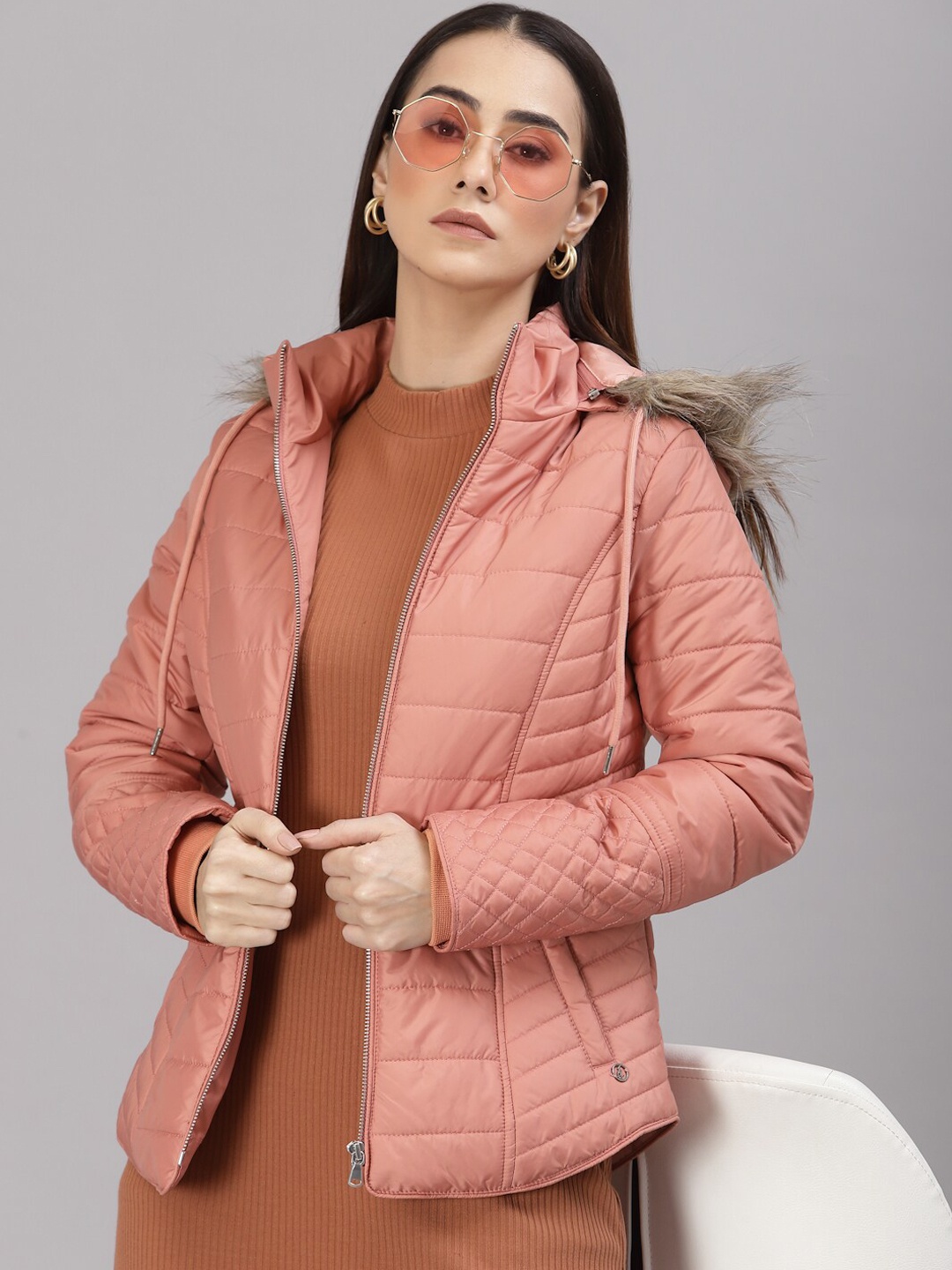 

Gipsy Hooded Faux Fur Trim Detail Lightweight Parka Jacket, Pink