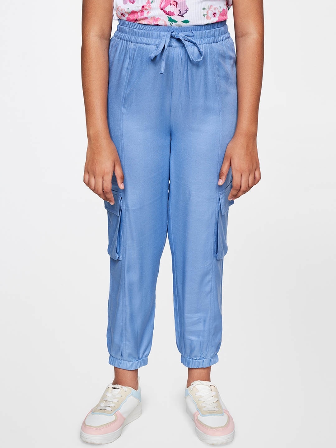 

AND Girls Mid-Rise Regular Joggers, Blue