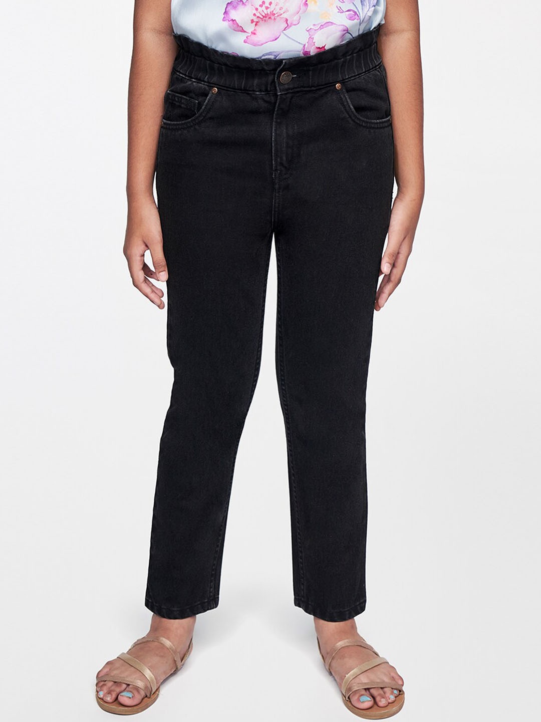 

AND Girls Mid-Rise Pure Cotton Jeans, Black