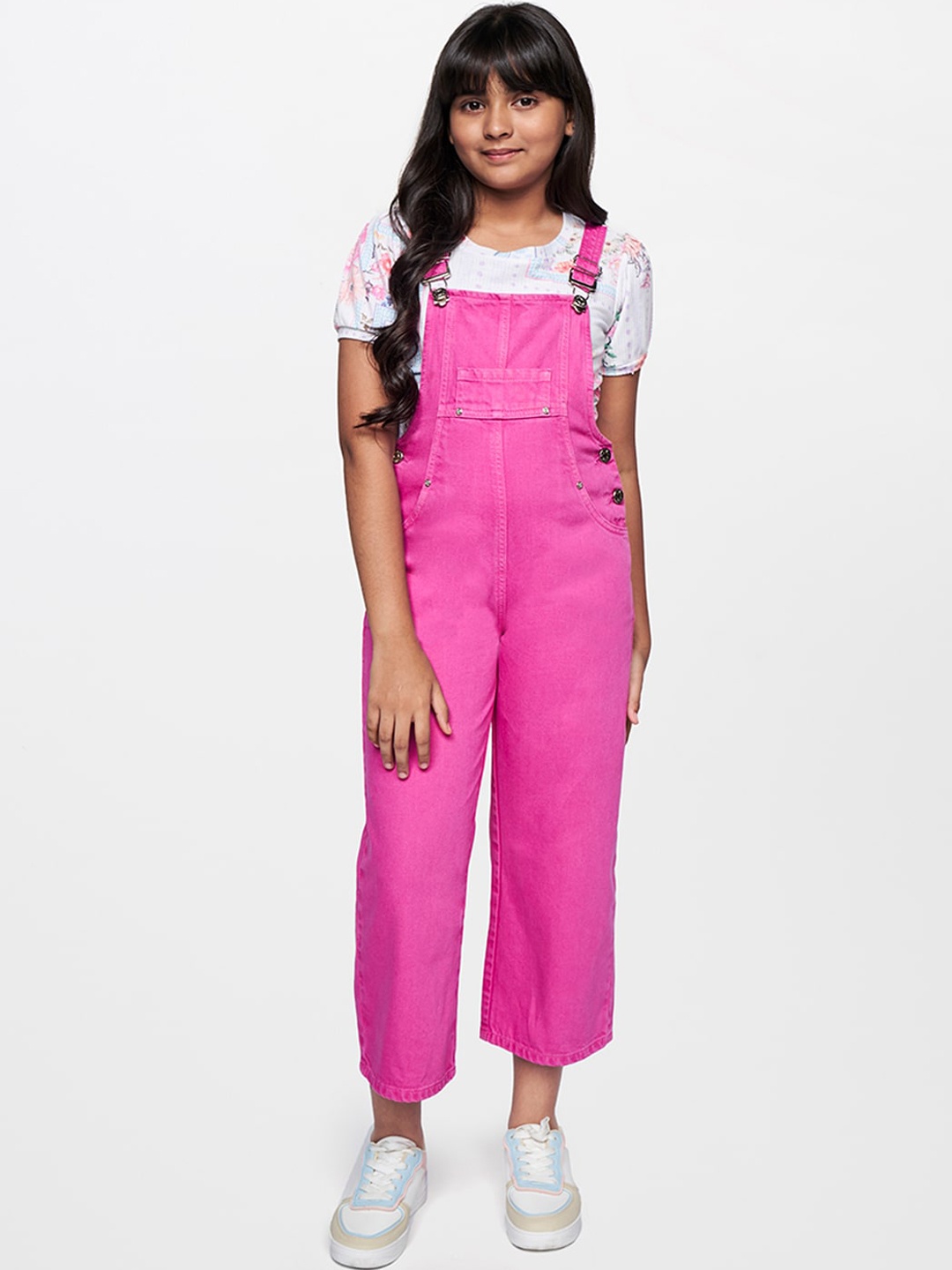 

AND Girls Cotton Dungaree With T-Shirt, Pink