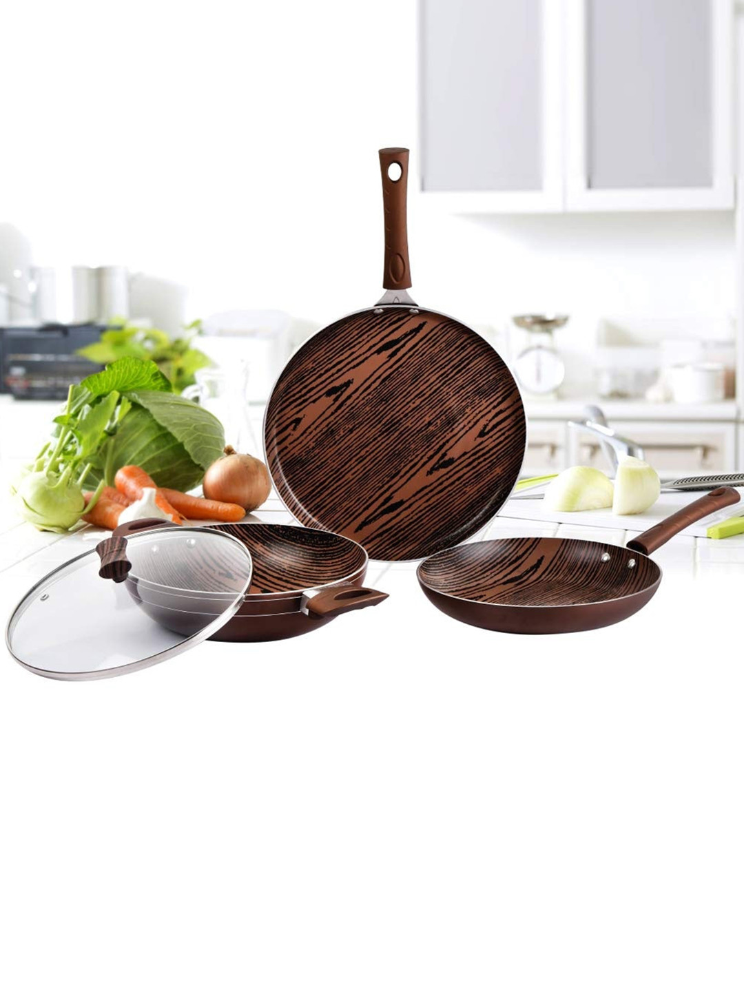 

Cello Prima Set Of 3 Brown Woody Non-stick Cookware Set