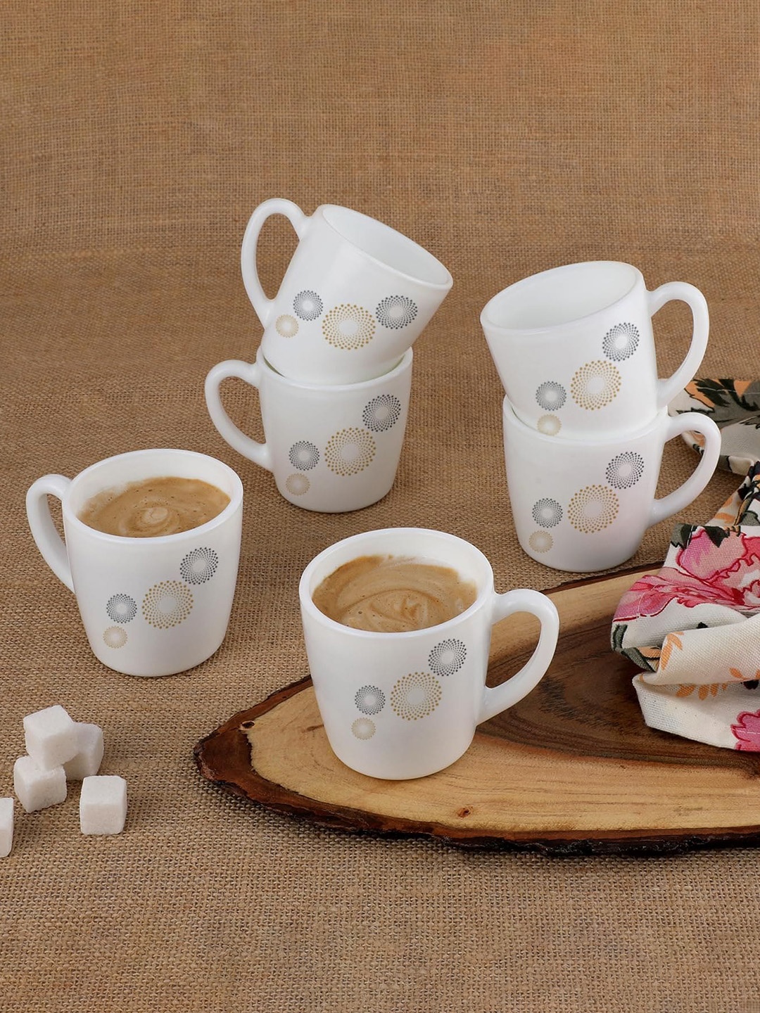 

Cello Ricca 6 Pcs White Crazy Dots Dishwasher & Microwave Safe Opalware Mugs