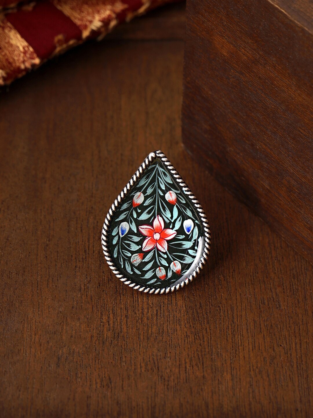 

Anouk Oxidized Meenakari Adjustable Finger Ring, Silver