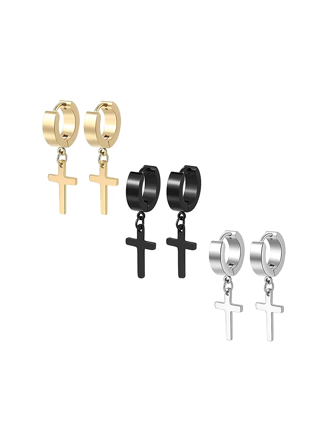 

KARISHMA KREATIONS Men Set Of 3 Contemporary Drop Earrings, Gold