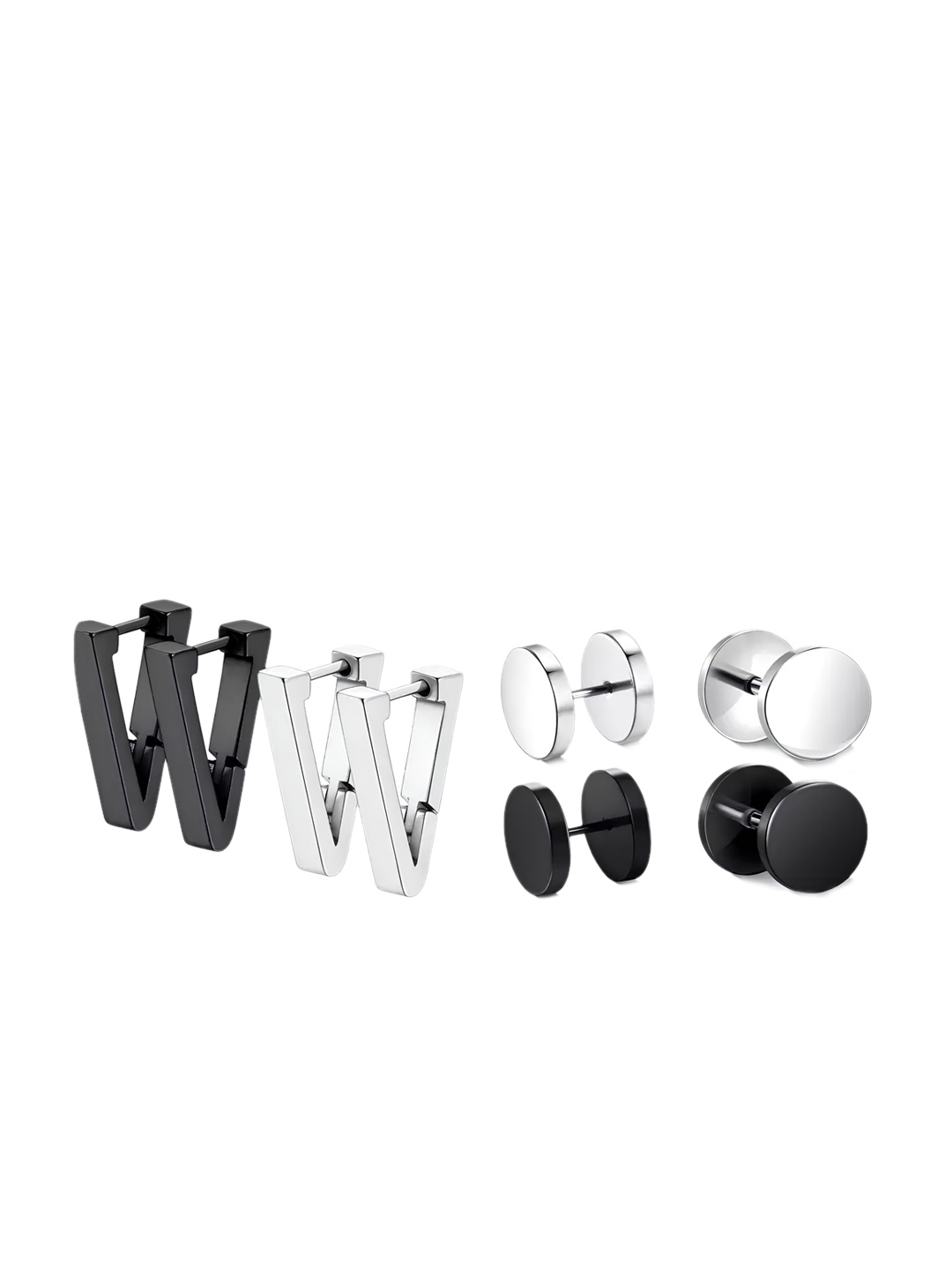 

KARISHMA KREATIONS Set Of 4 Stainless Steel Contemporary Hoop Earrings, Silver