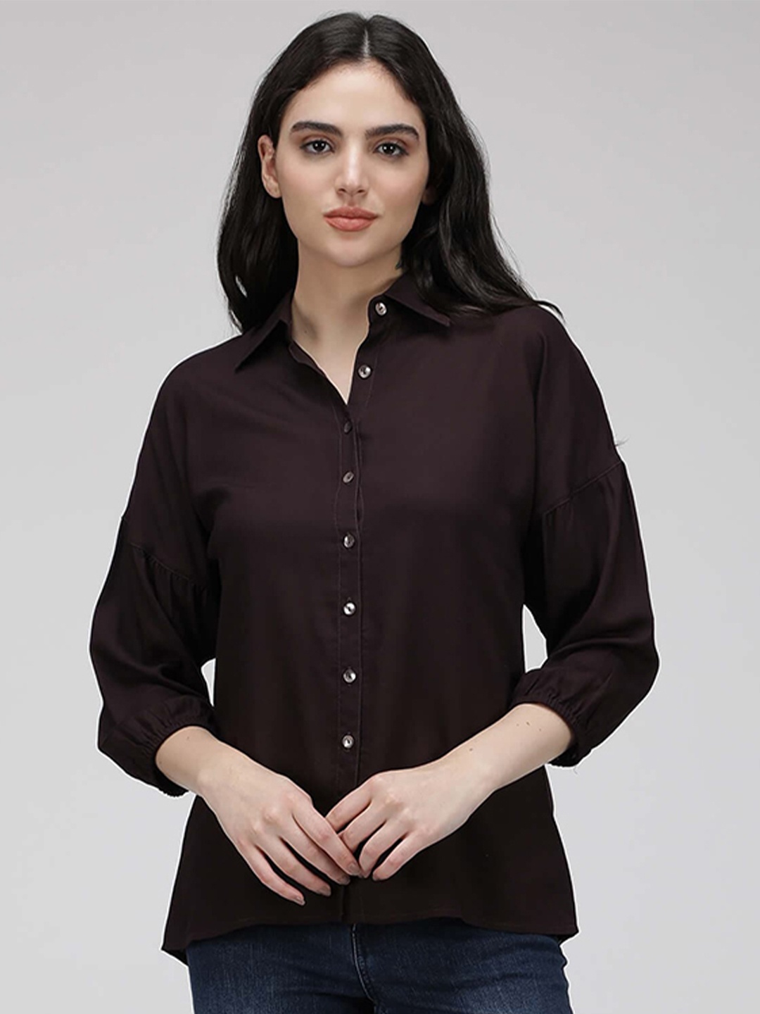 

IDK Drop-Shoulder Sleeves Classic Casual Shirt, Maroon