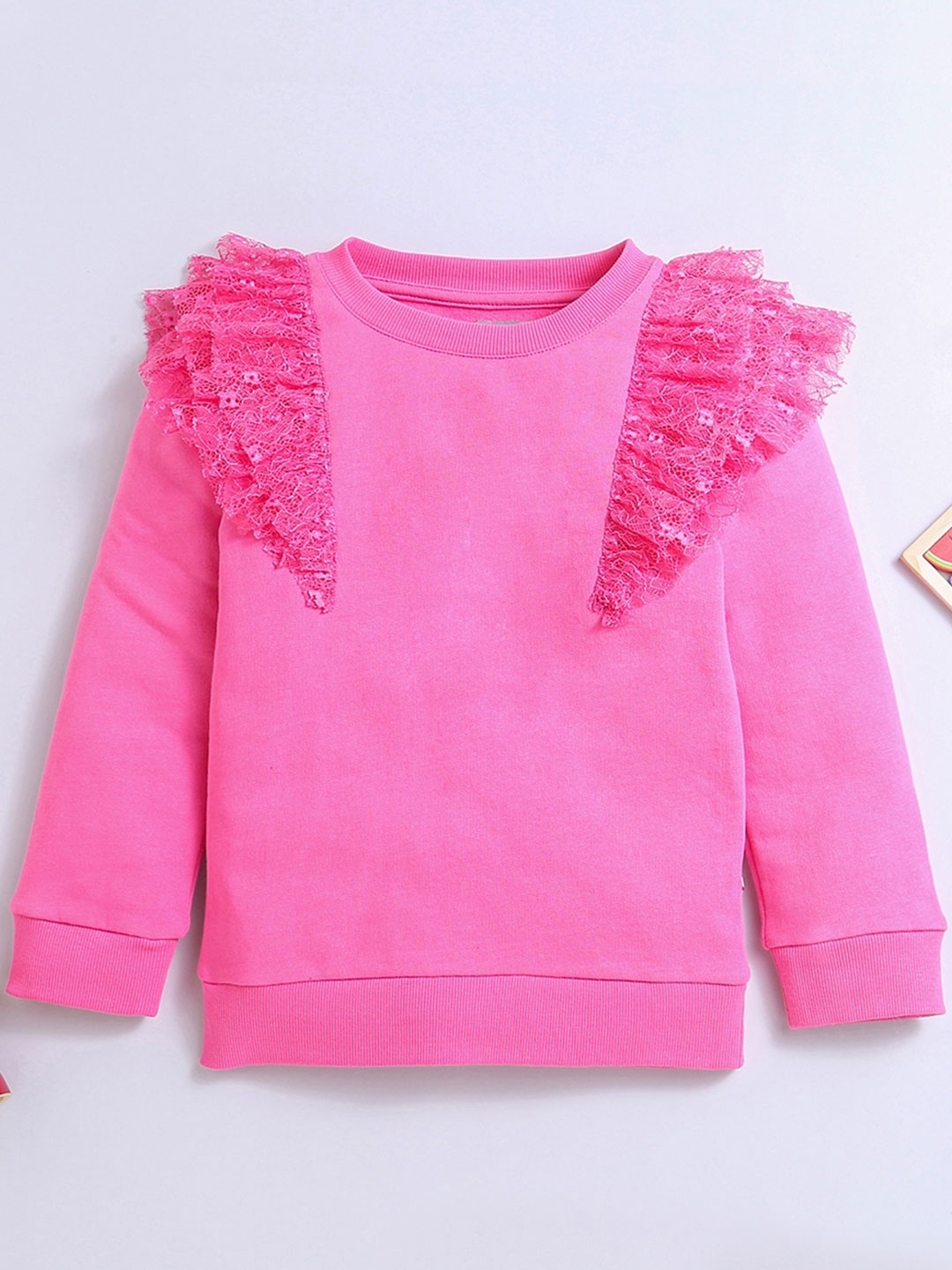 

Nino Bambino Girls Round Neck Lace Insert Pullover Sweatshirt, Pink