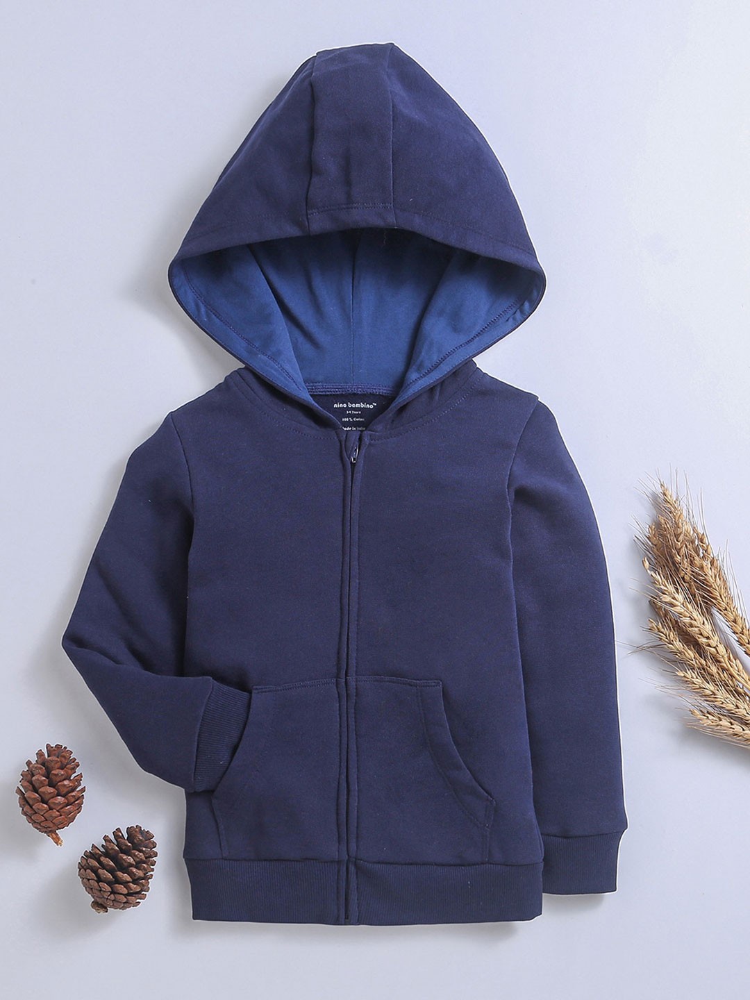 

Nino Bambino Kids Hooded Front-Open Cotton Sweatshirt, Navy blue