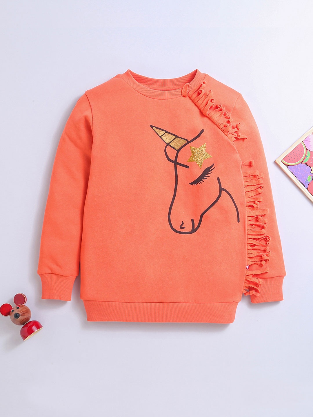 

Nino Bambino Girls Graphic Printed Pure Cotton Pullover, Orange