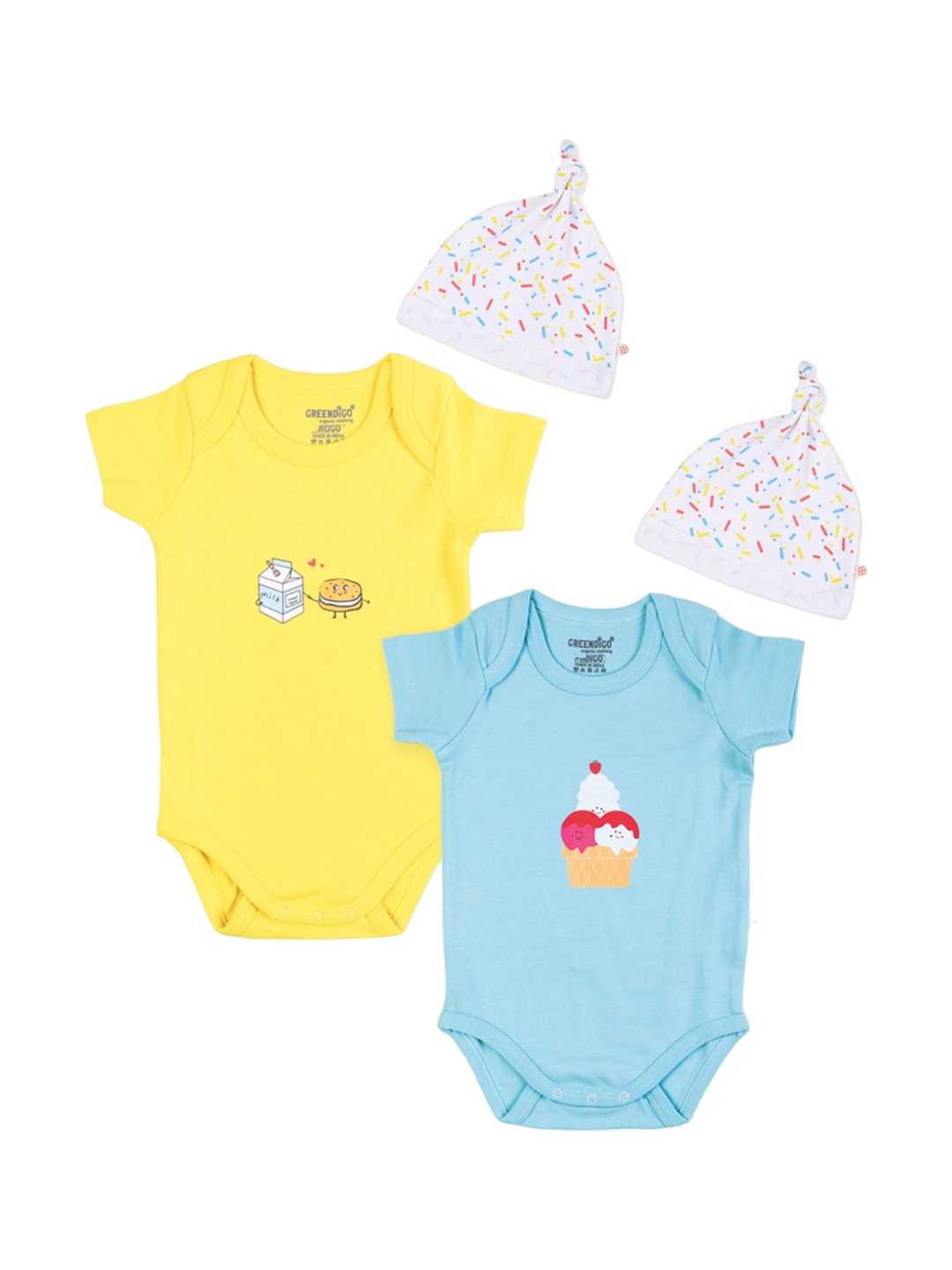 

GREENDIGO Kids Pack Of 4 Environmentally friendly Organic Cotton Bodysuit, Yellow